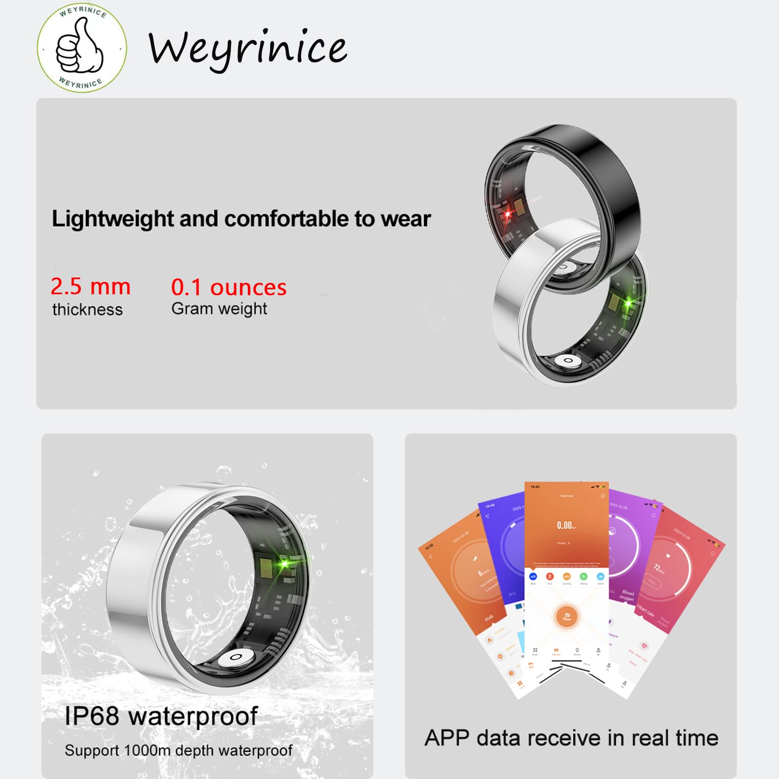 Smart Health Ring Tracker for Men & Women - Sleep Monitor & Fitness (Silver)