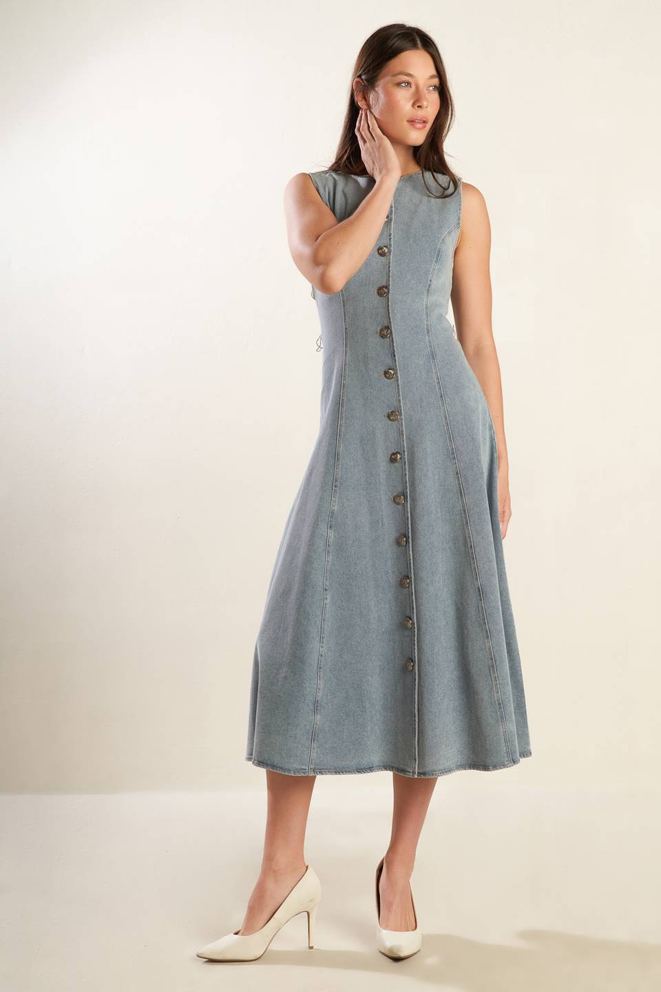 Nautical & Nice Light Denim Midi Dress - Women's Casual Summer Beach Dress for Vacation, Date Night & Outdoor Activities