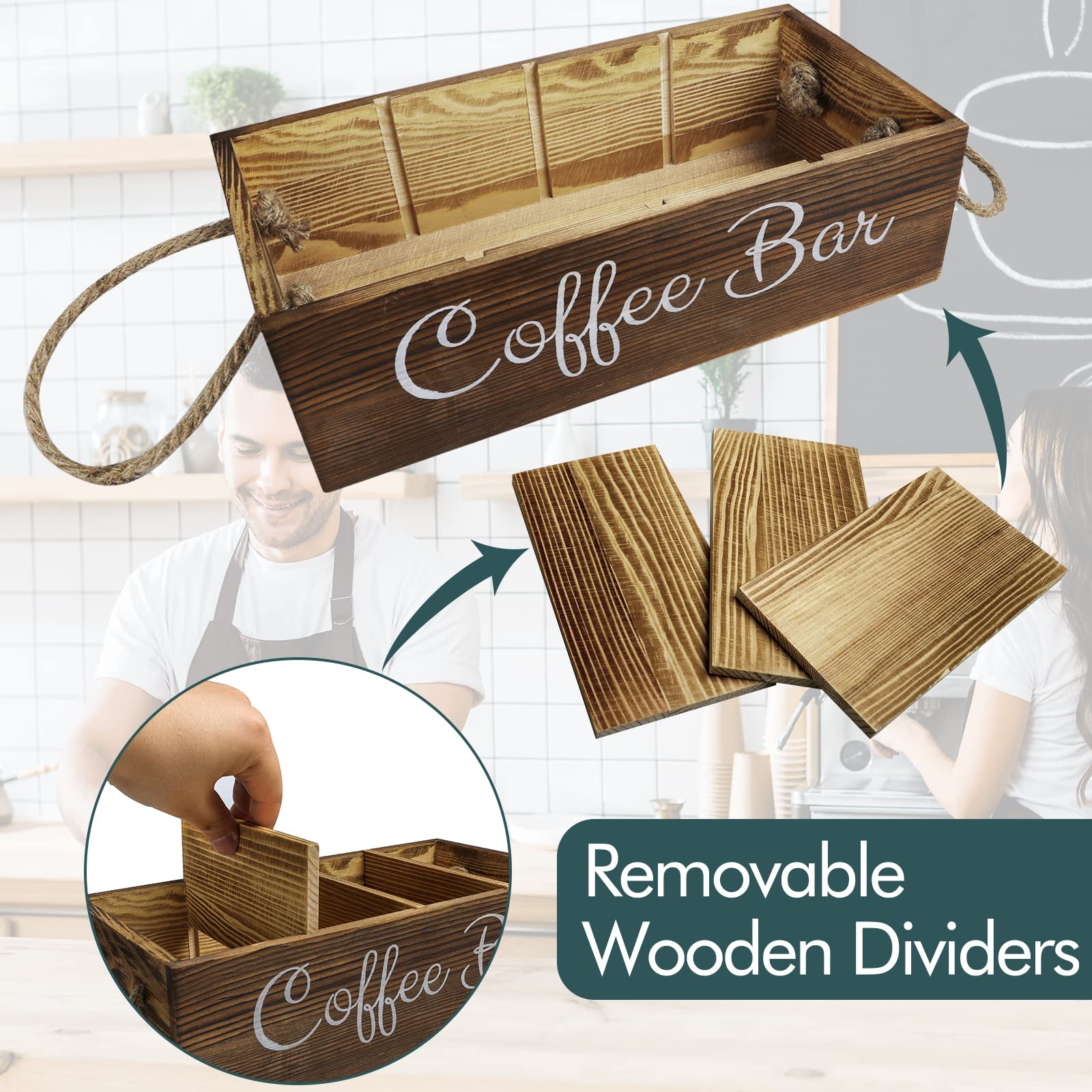 INFTYLE Wooden Coffee Station Organizer with 3 Removable Dividers & Coffee Spoon - Coffee Pod Holder Storage Basket for Keurig K-Cups - Perfect for Coffee Bar Decor & Kitchen Organization (Ideal for Home, Office, or Cafe Use)