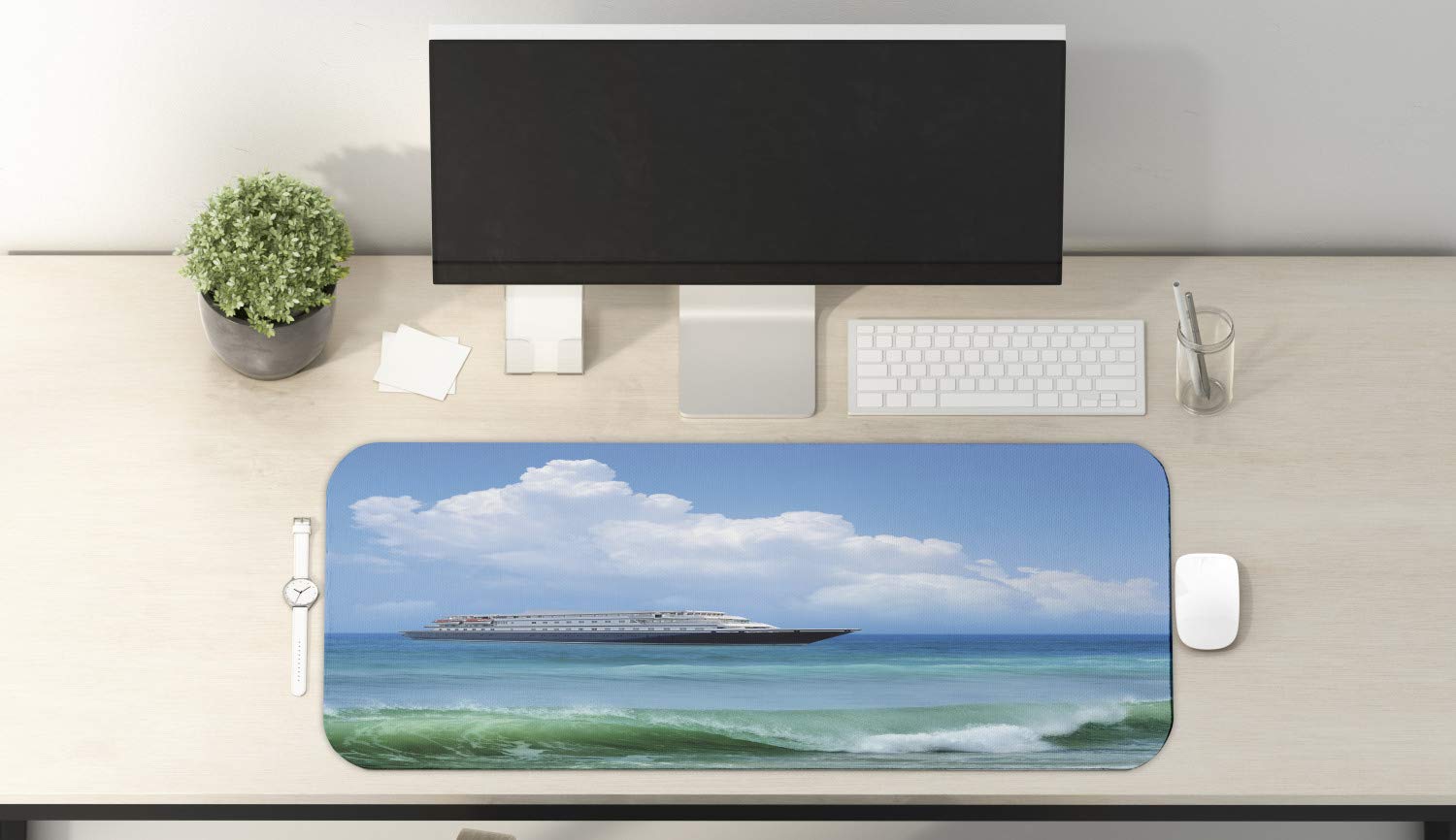 Ambesonne Nautical Themed Computer Mouse Pad - Non-Slip Rubber Base, Large 31