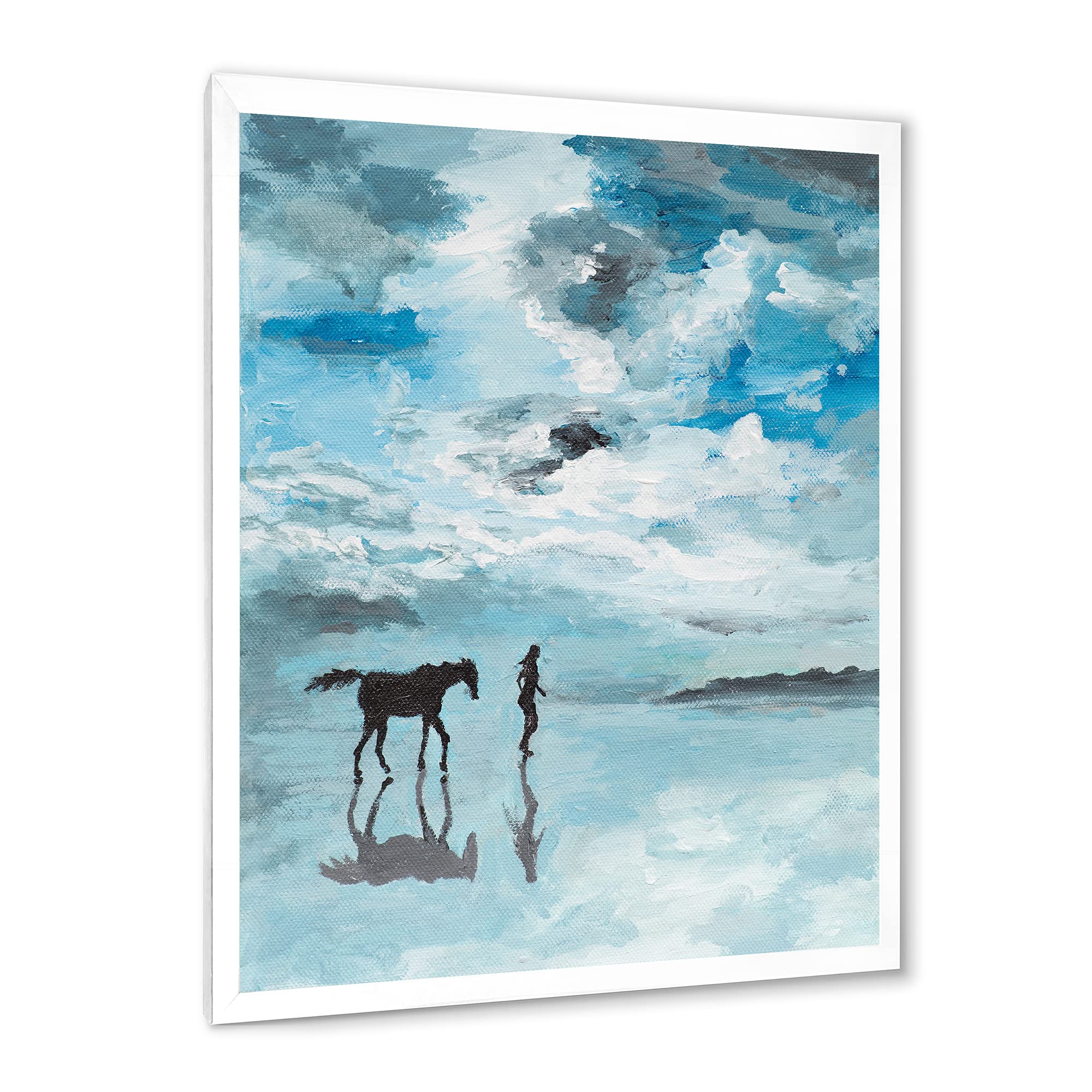 Farmhouse Framed Wall Art - Peaceful Man & Horse Running by Water - Rustic Home Decor for Living Room, Bedroom, or Office