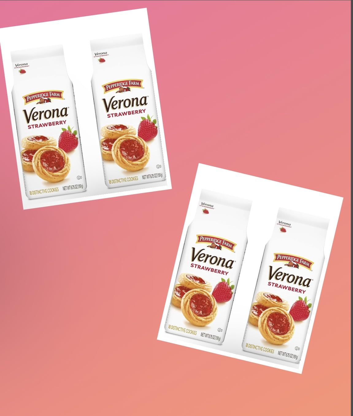 Pepperidge Farm Verona Indulgence Strawberry Thumbprint Cookies - 72 Count (4 Packs) | Buttery Shortbread with Strawberry Filling | Perfect for Parties, Gifts & Holiday Treats