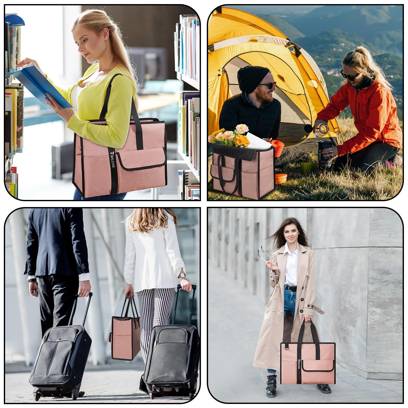 BALEINE Large Foldable Tote Bag with Reinforced Bottom & Pockets - Perfect for Nurses, Travel & Work
