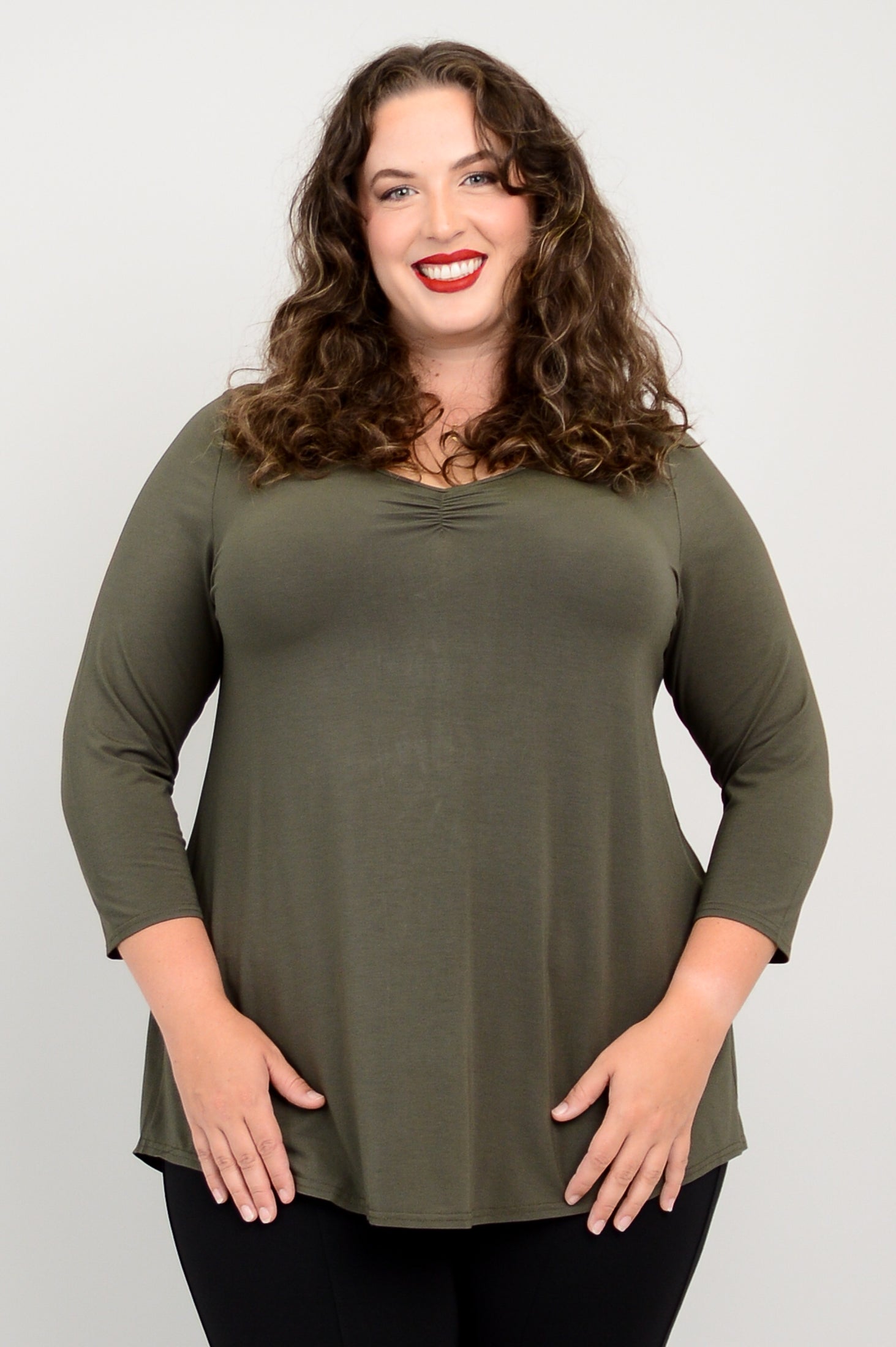 Franny Top Women's Khaki Bamboo Blouse - Eco-Friendly & Breathable for Summer Outfits, Casual Wear & Office Attire
