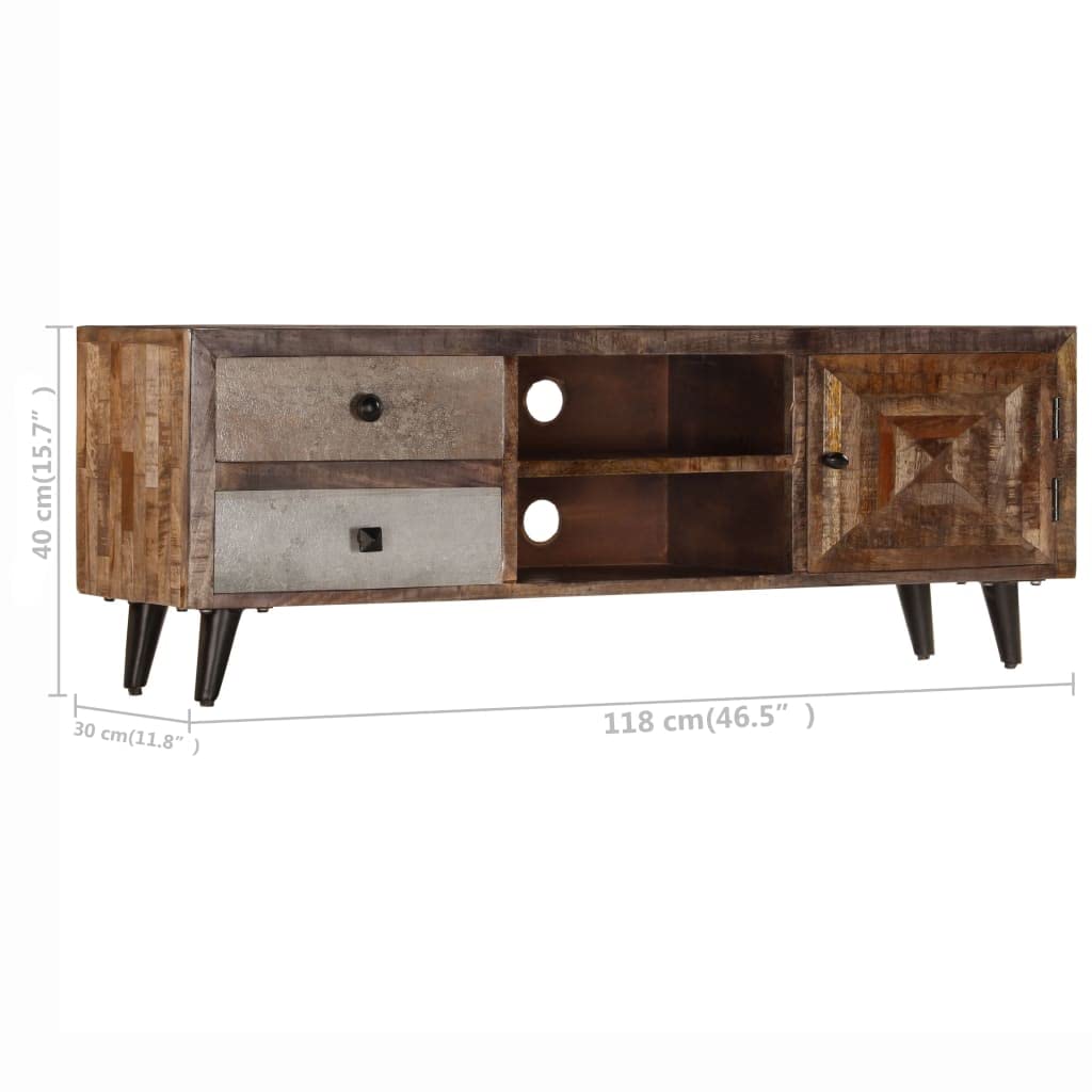 vidaXL Solid Wood Mango TV Stand with Drawers & Storage Compartment - Rustic Industrial Handmade Brown TV Cabinet for Living Room, Bedroom & Home Theater Setup