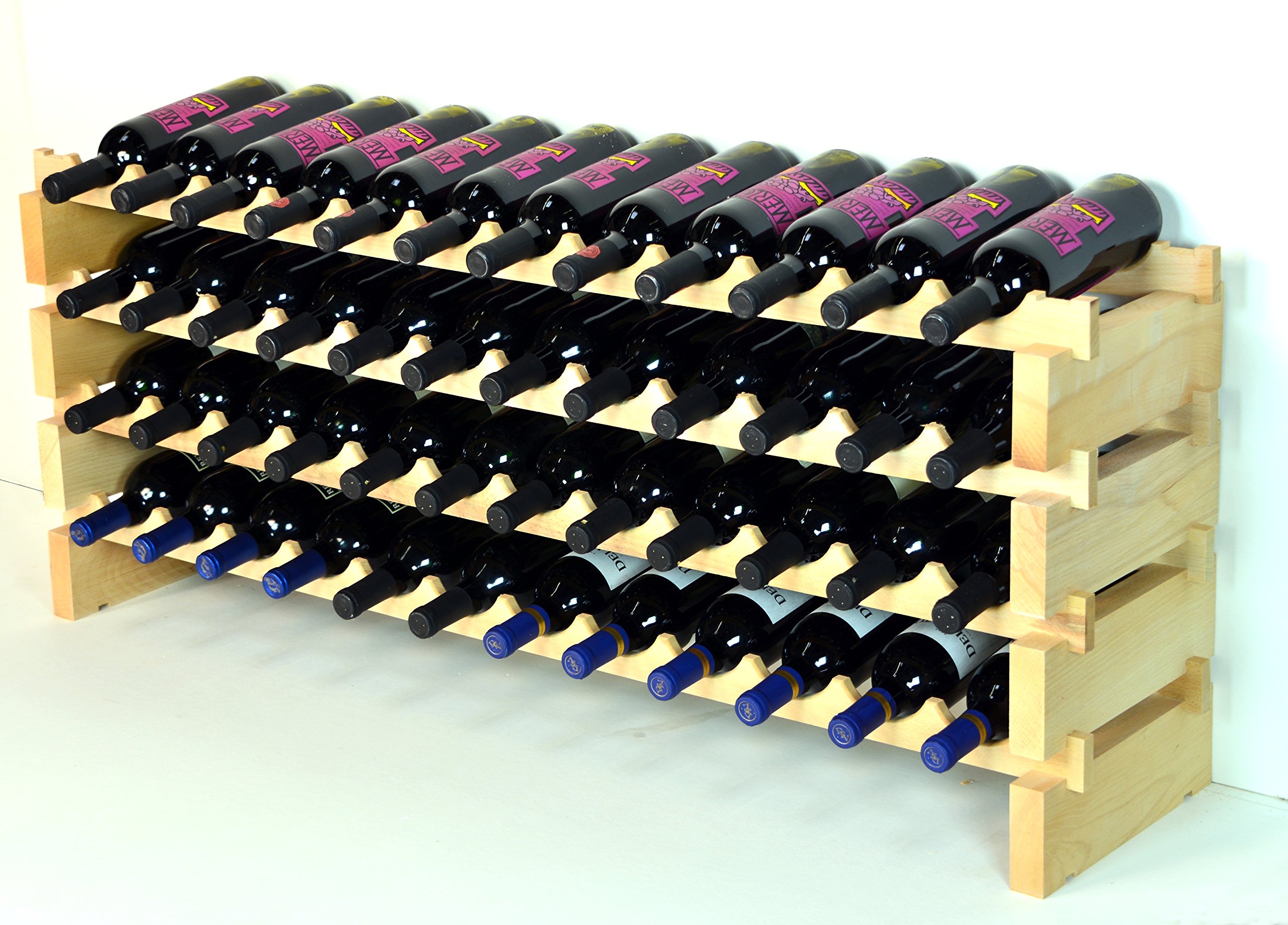 Premium Modular Wine Rack - Beechwood Storage for 48-144 Bottles (12 Bottles per Row) | Expandable Home Bar Organizer for Kitchen, Dining Room & Wine Cellar | Newest Improved Design (48-Bottle 4-Row Starter Set)