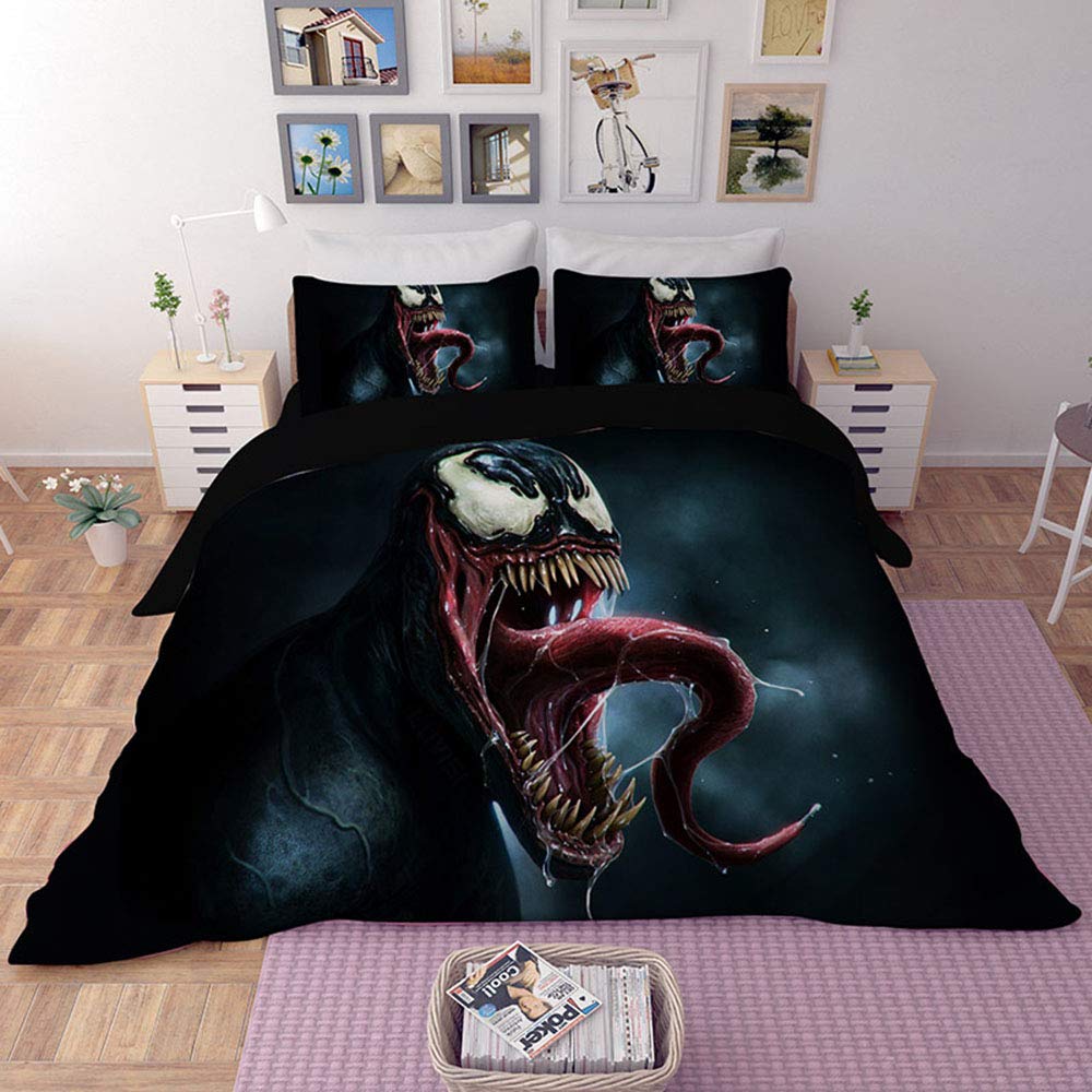 Paixide Venom Bedding Set - 3D Superhero Duvet Cover with 2 Pillow Shams (King/Queen/Full/Twin) | Soft & Breathable Comforter Cover for Marvel Fans | Perfect for Kids' Rooms, Themed Bedrooms & Gift Giving