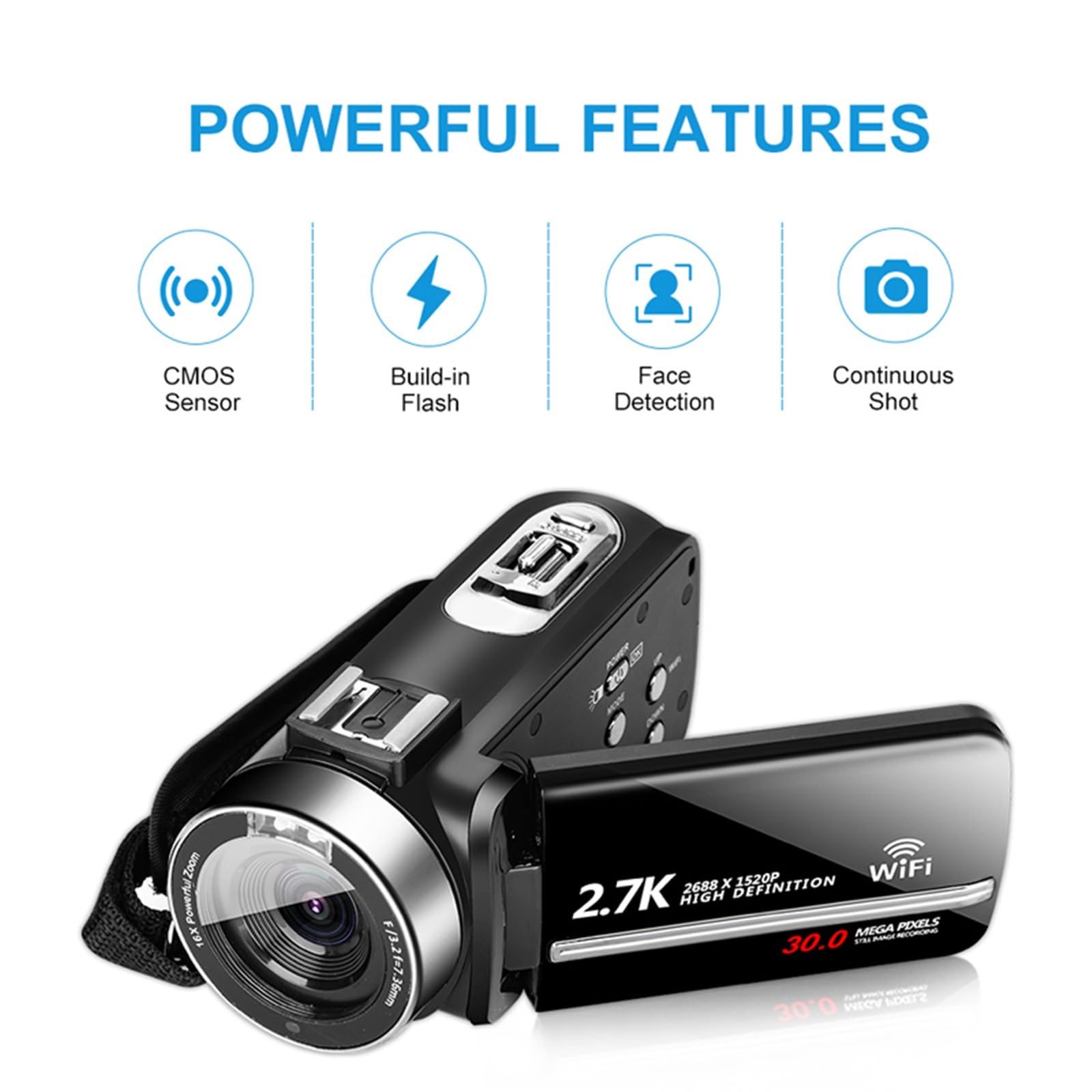 MZZYG 2.7K WiFi Night Vision Outdoor Video Camera with Infrared - Portable Digital Camcorder for Vlogging, Blogging & Webcam (Includes 128GB SD Card & 3-Piece Set) - Perfect for Travel, Home Security & Outdoor Adventures