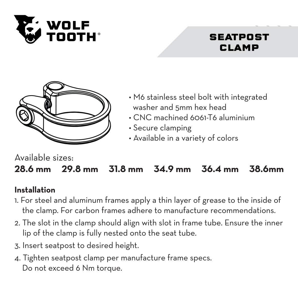 Wolf Tooth Precision-Machined Seatpost Clamp - Lightweight CNC Aluminum Bike Seat Clamp for MTB, Road & Gravel Bikes | Secure Seatpost Locking for Cycling & Mountain Biking