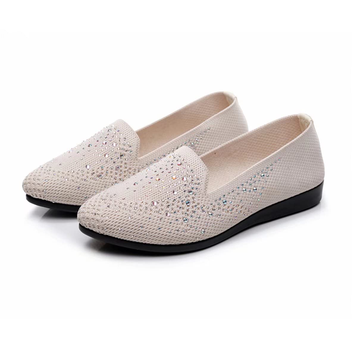 Stunning Women's Rhinestone Ballet Flats - Elegant Pointed Toe Knitted Slip-On Shoes for Casual Wear | Perfect for Office, Parties & Everyday Comfort