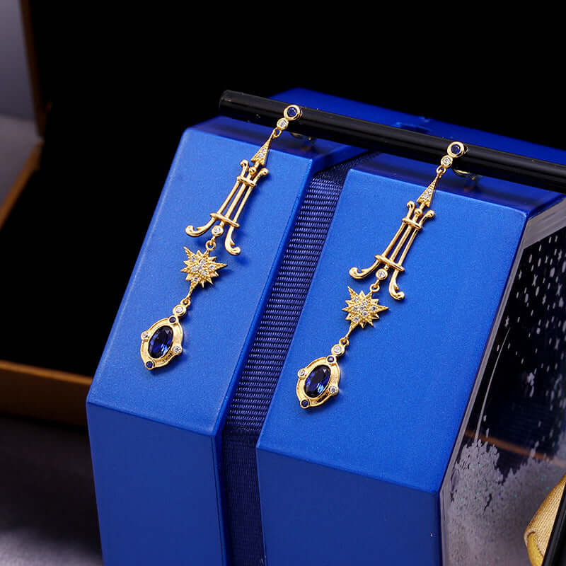 Baroque Sapphire Star Drop Earrings for Libra Birthstone | October Birthstone Jewelry | Elegant Dangle Earrings for Women | Perfect Gift for Birthday, Anniversary & Special Occasions