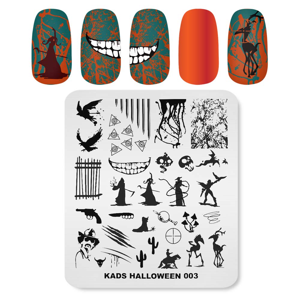 KADS Halloween Nail Art Stamping Kit - 10 Nail Stamp Plates with Pumpkin, Ghost, Skull & Bat Designs for DIY Nail Decoration (HA003) | Perfect for Halloween Parties, Costume Nails & Spooky Manicures