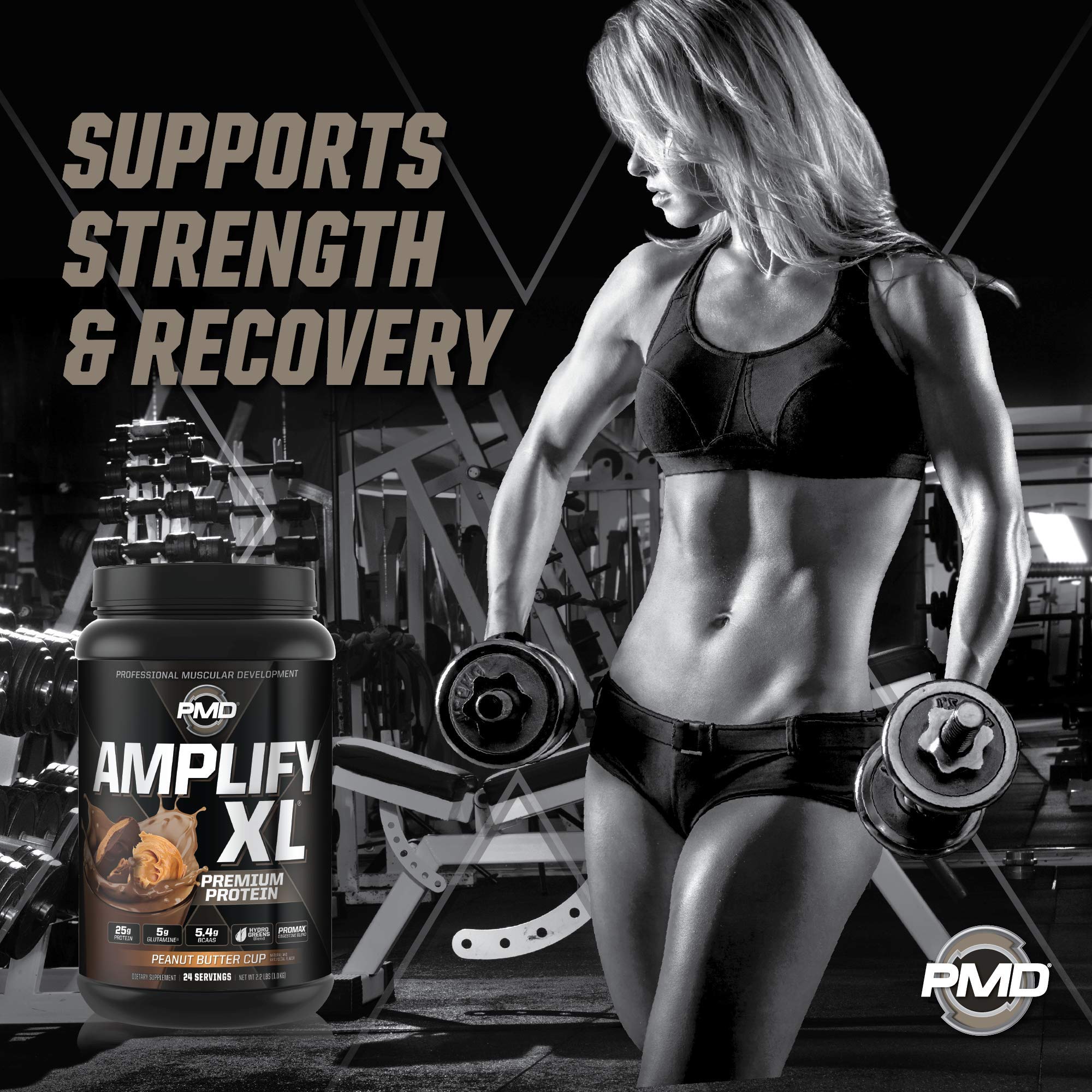 PMD Sports Amplify XL Premium Whey Protein Supplement with Hydro Greens Blend - Glutamine & Whey Protein Matrix for Muscle Growth, Strength & Recovery - Superfood Enriched Peanut Butter Cup Flavor (24 Servings) - Ideal for Post-Workout & Fitness Nutrition