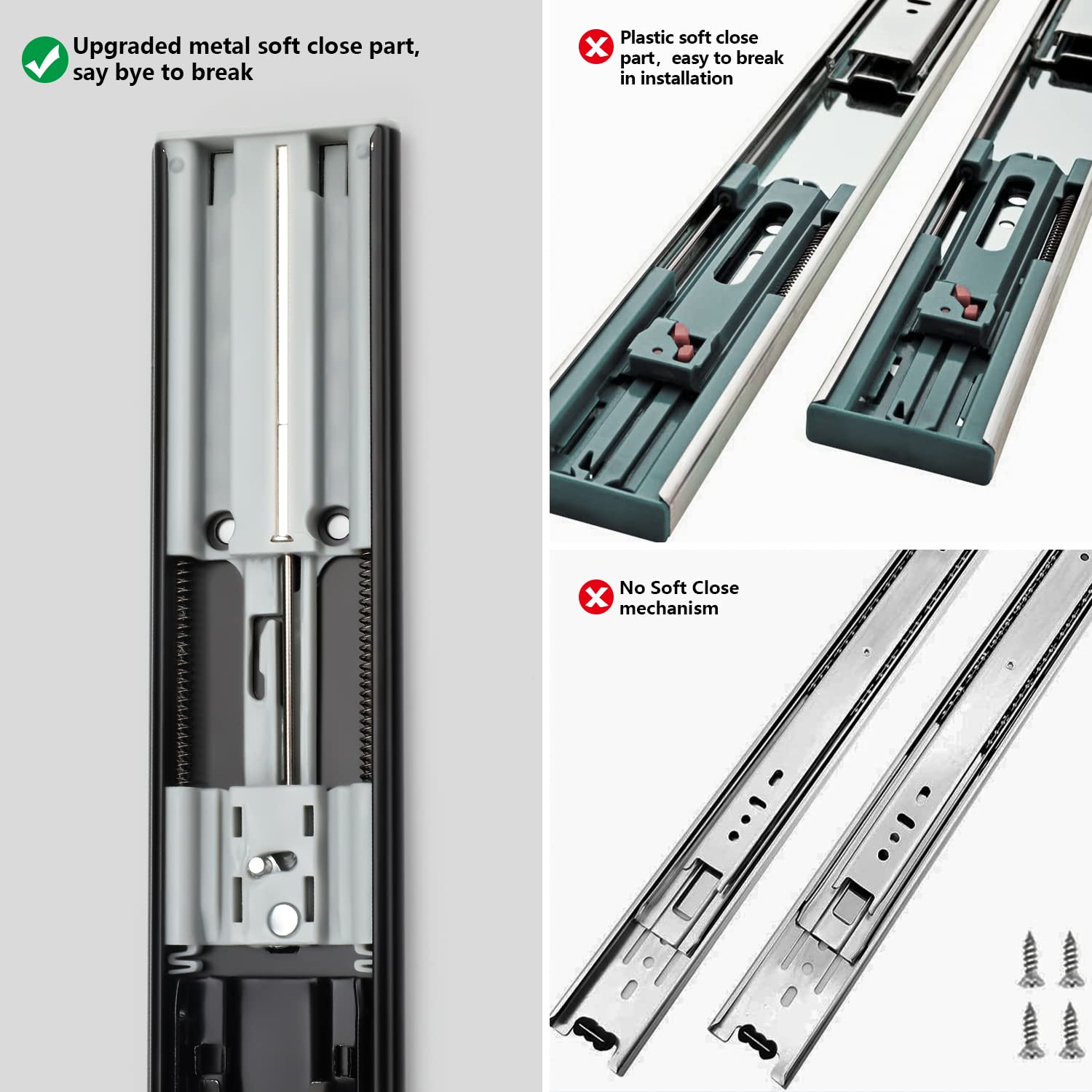 Homdiy 10-Pair Soft Close Drawer Slides 20 Inch Heavy Duty Ball Bearing Drawer Tracks - 3-Section Full Extension Replacement Parts with 100LB Capacity - Perfect for Kitchen Cabinets, Office Furniture & Home Storage Organization