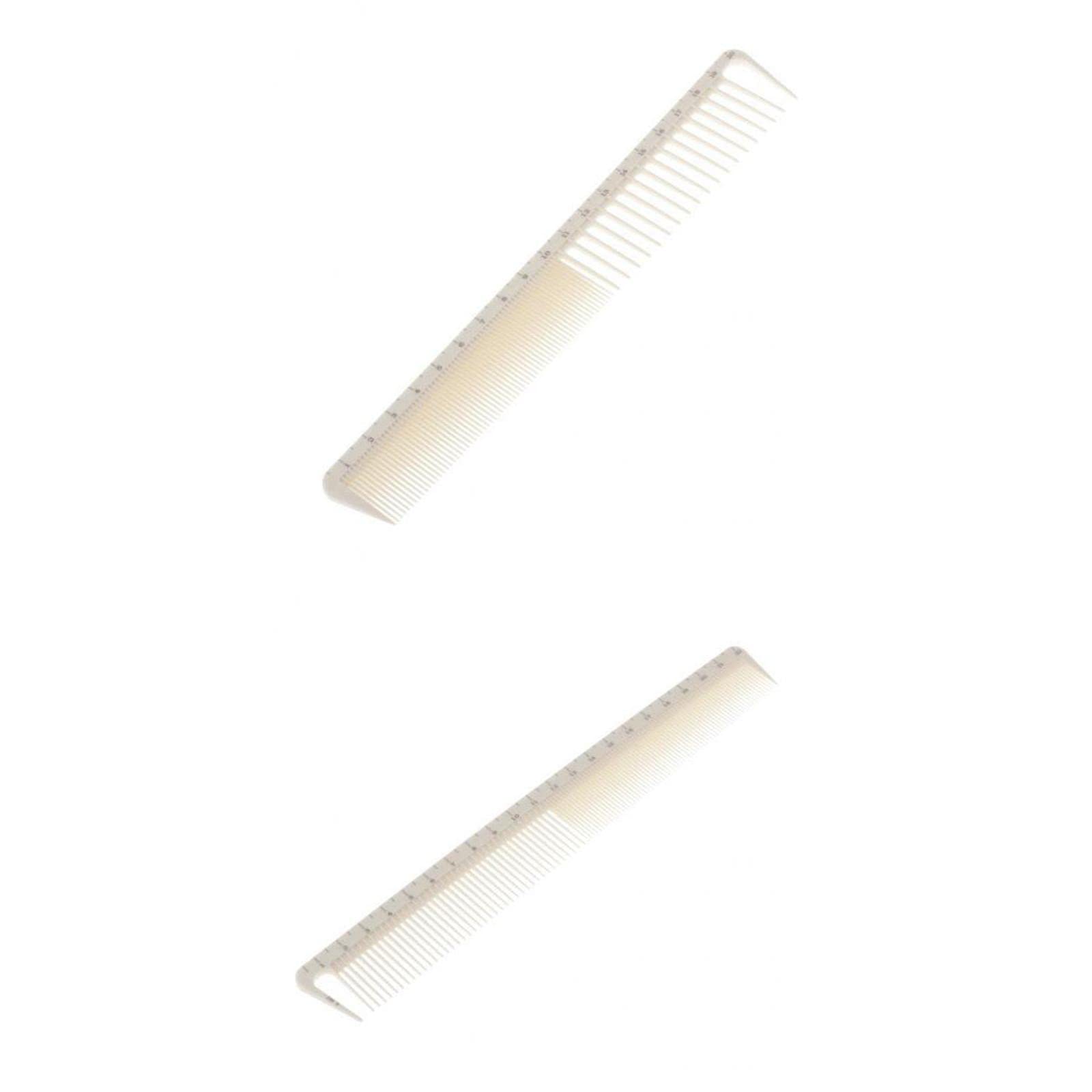 2 Pack Hair Cutting Combs with Measurement Marks - Professional White Coarse & Fine Teeth Styling Combs for Barber Salon & Home Haircuts | Perfect for DIY Trims, Bangs & Layered Styles