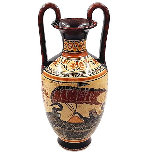 Ancient Greek Pottery Amphora Vase 35cm - Handmade Ceramic Paris Abducts Helen Mythological Art - Perfect for Home Decor, Wedding Centerpiece & Greek Mythology Gifts