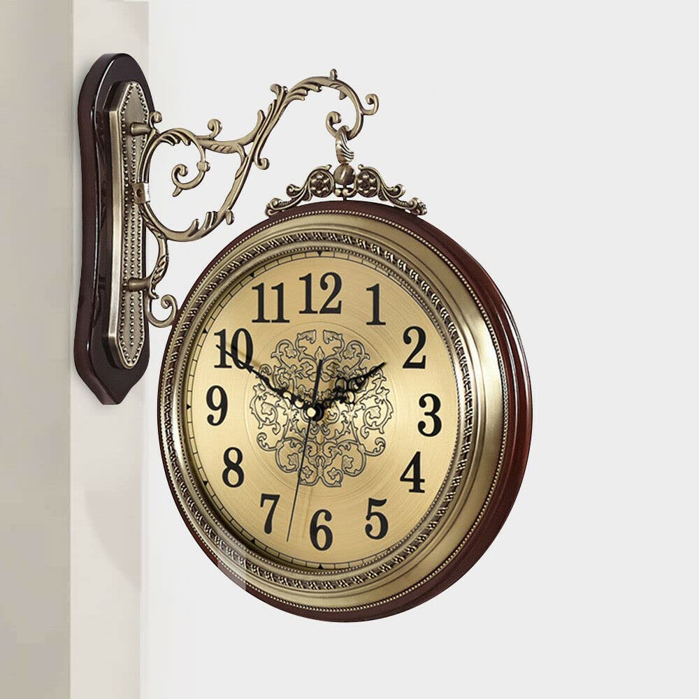 360° Rotating Vintage European Style Double-Sided Alloy Wall Clock - Silent Non-Ticking Metal Wall Watch for Indoor & Outdoor Decor - Perfect for Living Room, Office, Porch, and Wall Decoration