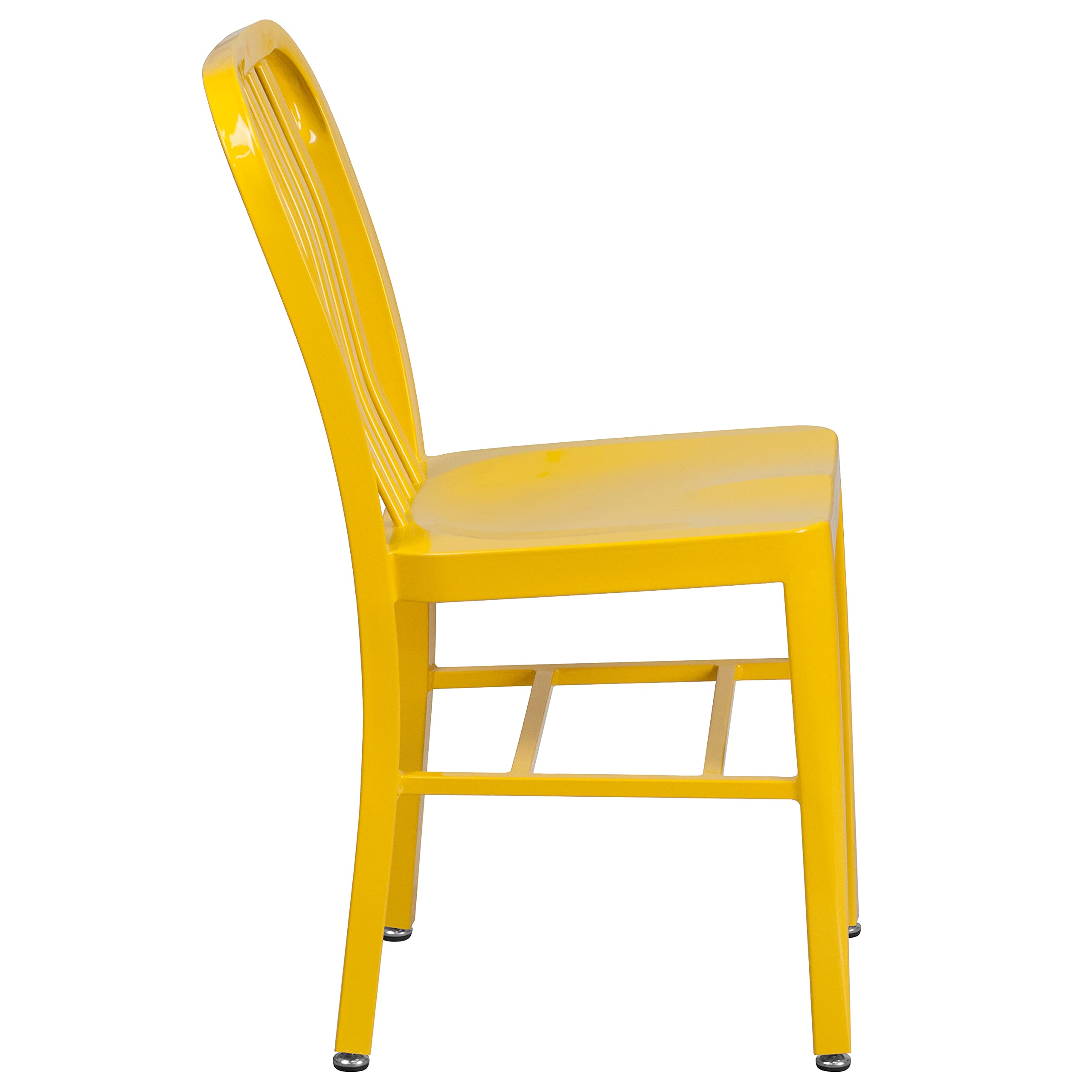 Merrick Lane Santorini Indoor Outdoor Dining Chair - Yellow Galvanized Steel Frame - 18 Inch Seat Height - Slatted Back Design - Perfect for Patio, Garden, and Dining Room Decor