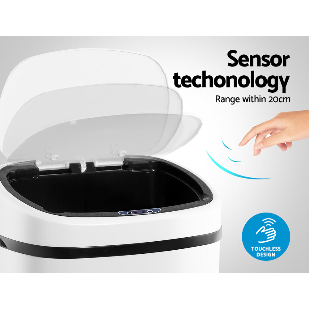 Devanti 68L Sensor Trash Can - Automatic Motion Sensor Touchless Kitchen Garbage Bin with Lid, White - Perfect for Home, Office, and Restaurant Use