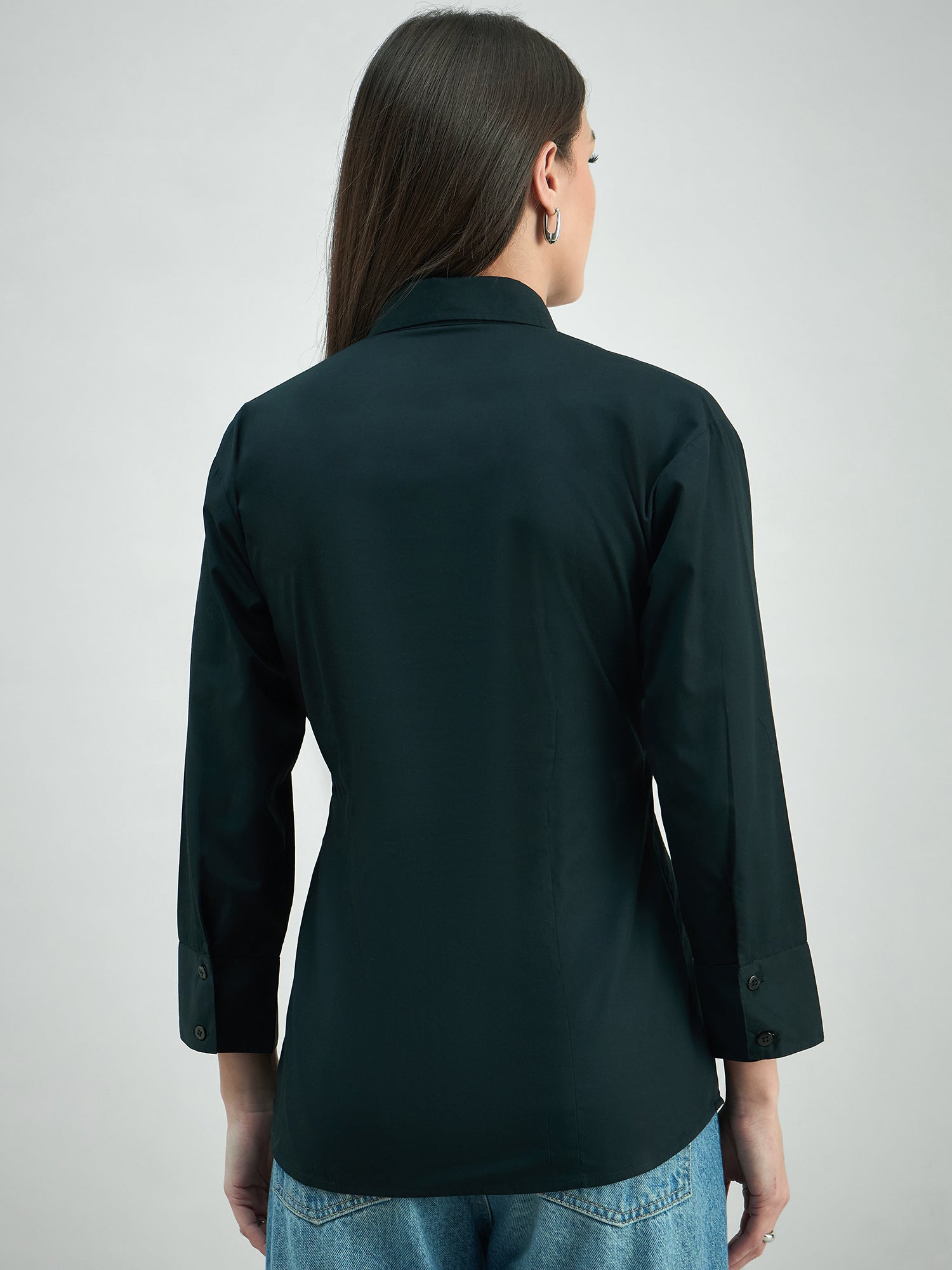 Classic Black Poplin Button Down Shirt for Women - Elegant & Versatile Office Wear & Casual Outfits