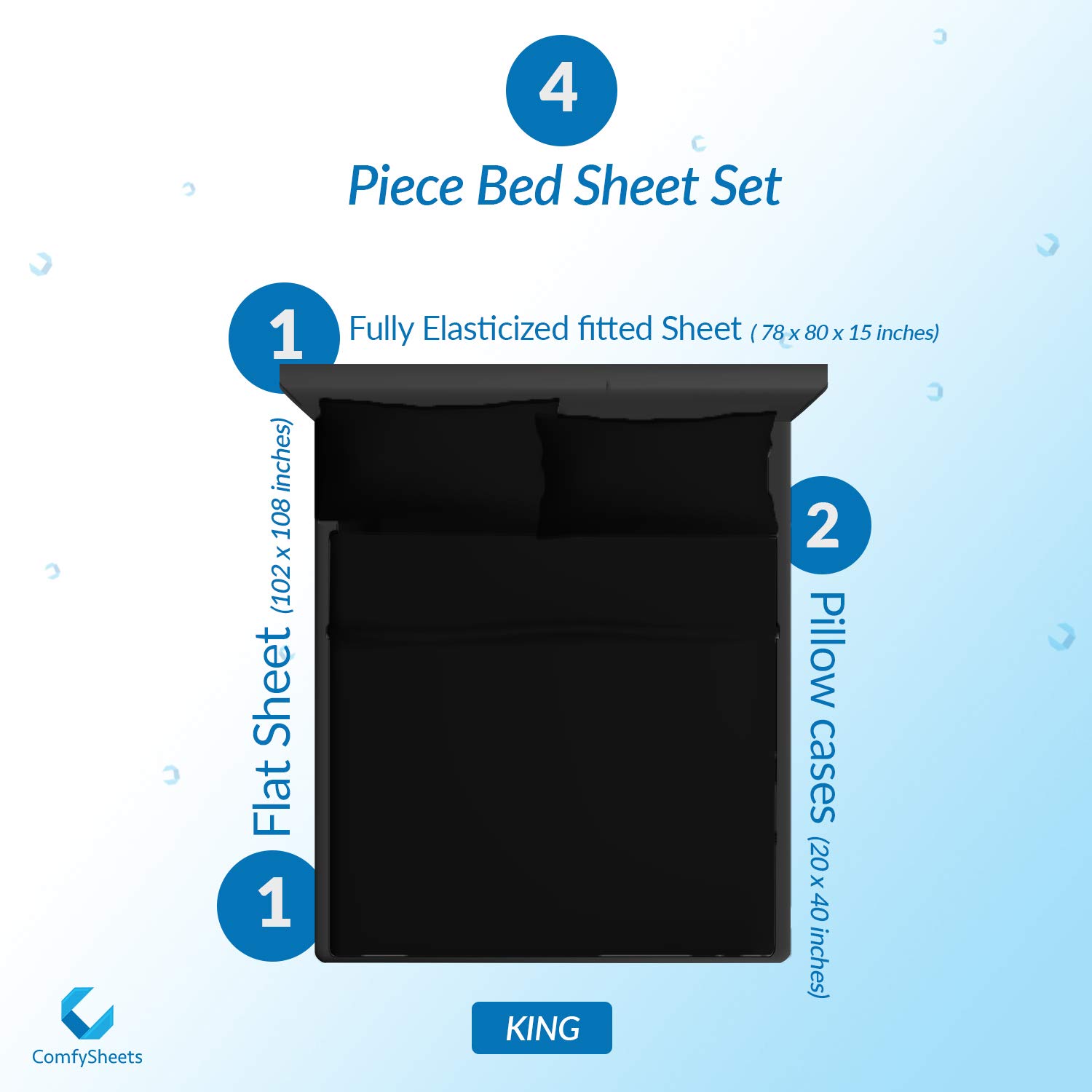 Premium 600 Thread Count Egyptian Cotton King Size Bed Sheet Set - 4 Piece (Black) - Sateen Weave, 18