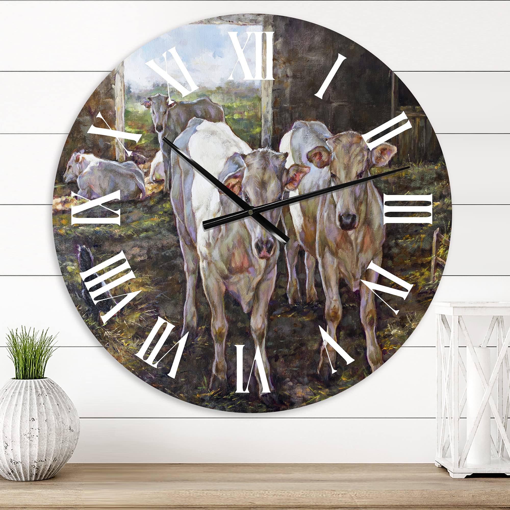 Farmhouse Wall Clock with Two Cows Design - Large Rustic Animal Wall Clock for Living Room, Kitchen, Bedroom Decor - Perfect for Country Home, Cabin & Farmhouse Style Interiors