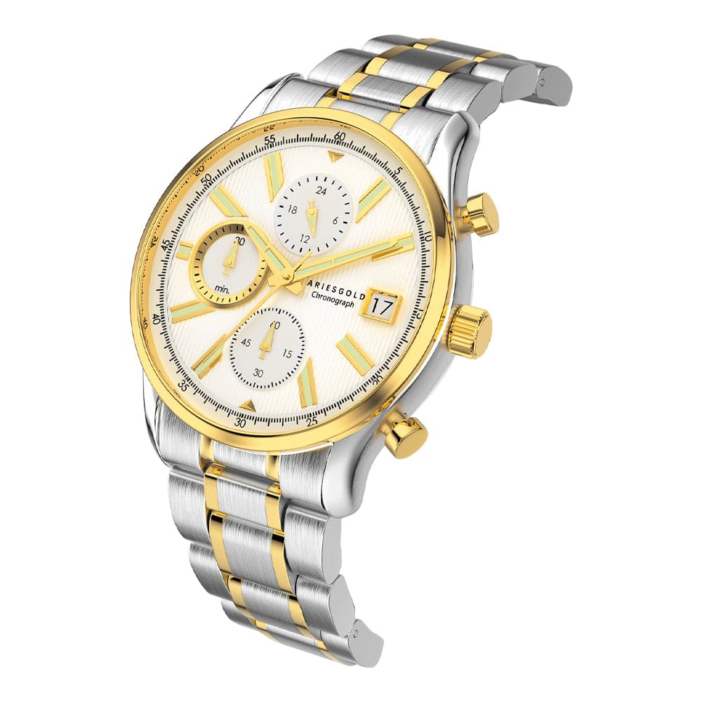 Aries Gold Champion 7020 G Men's Silver Dial Chronograph Watch VR33 - 42mm Silver Stainless Steel Strap - Perfect for Business, Casual & Formal Occasions