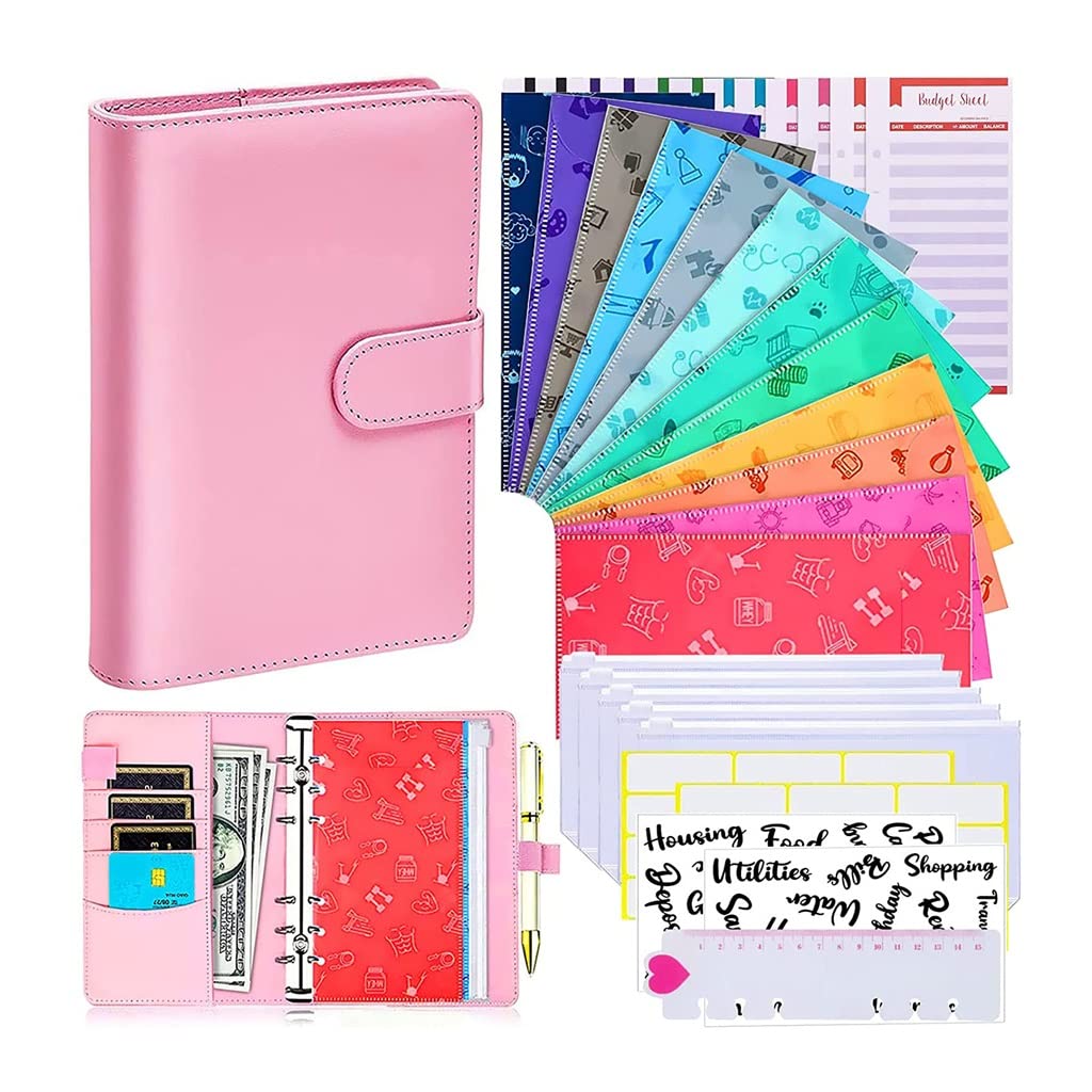 35-Piece A6 PU Leather Budget Binder Set with Cash Envelopes & Pockets – Money Saving Bill Organizer (7.5x5.25 Inches, Color B) – Perfect for Home Budgeting, Expense Tracking & Financial Planning