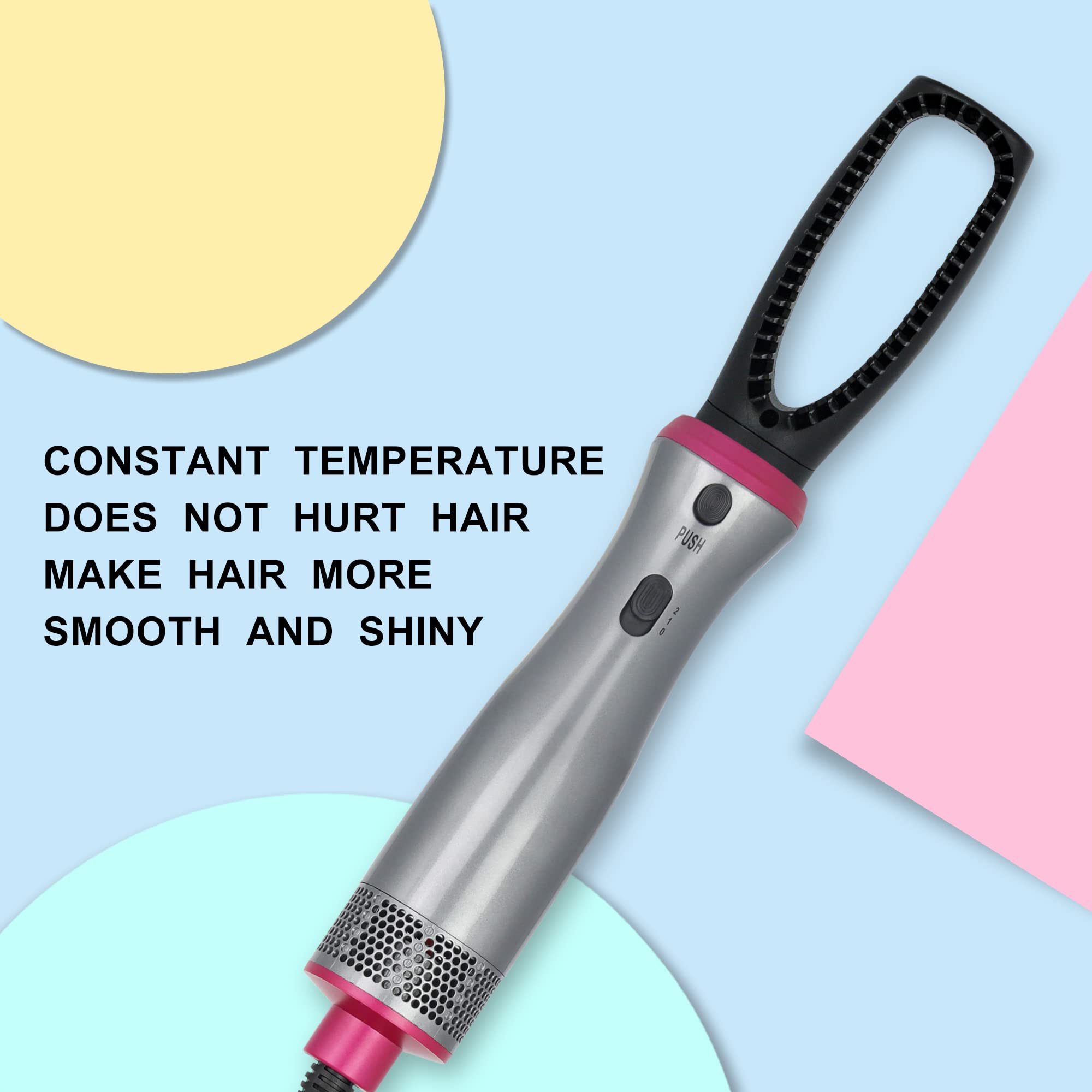BY-812 Hair Dryer Brush - 2-in-1 Blow Dryer & Volumizing Hot Air Styler with Negative Ions, Detachable Interchangeable Brush Heads (Gray/Pink) for Salon-Quality Blowouts at Home - Perfect for Styling, Straightening & Adding Volume to All Hair Types