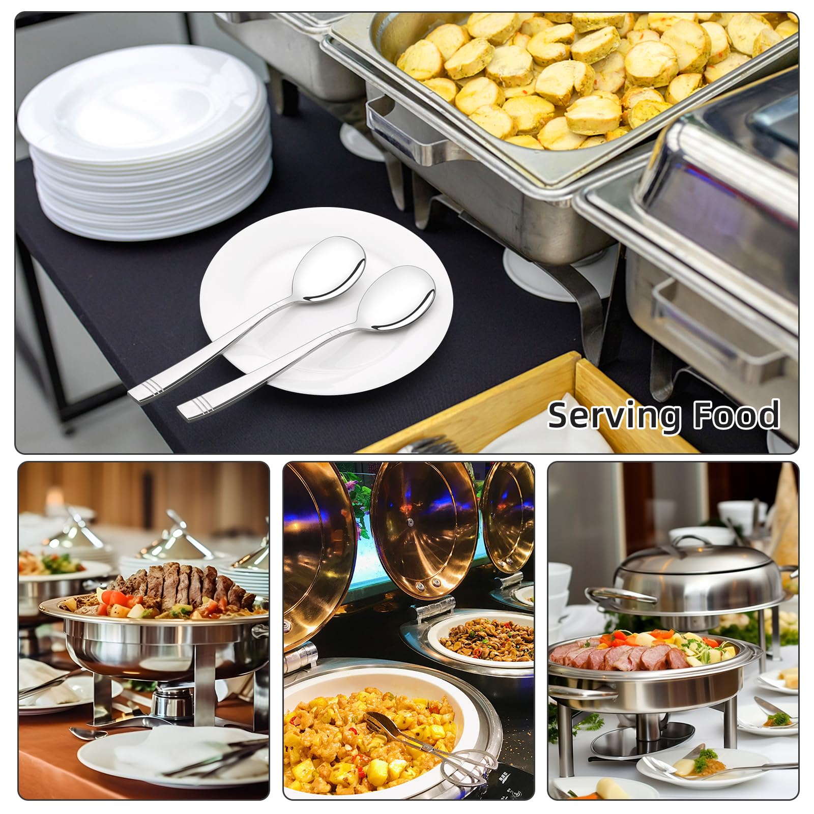 6-Piece Stainless Steel Large Serving Spoons Set - Heavy Duty Kitchen Utensils for Cooking, Buffet, Banquet & Catering - Perfect for Restaurants, Parties & Family Gatherings