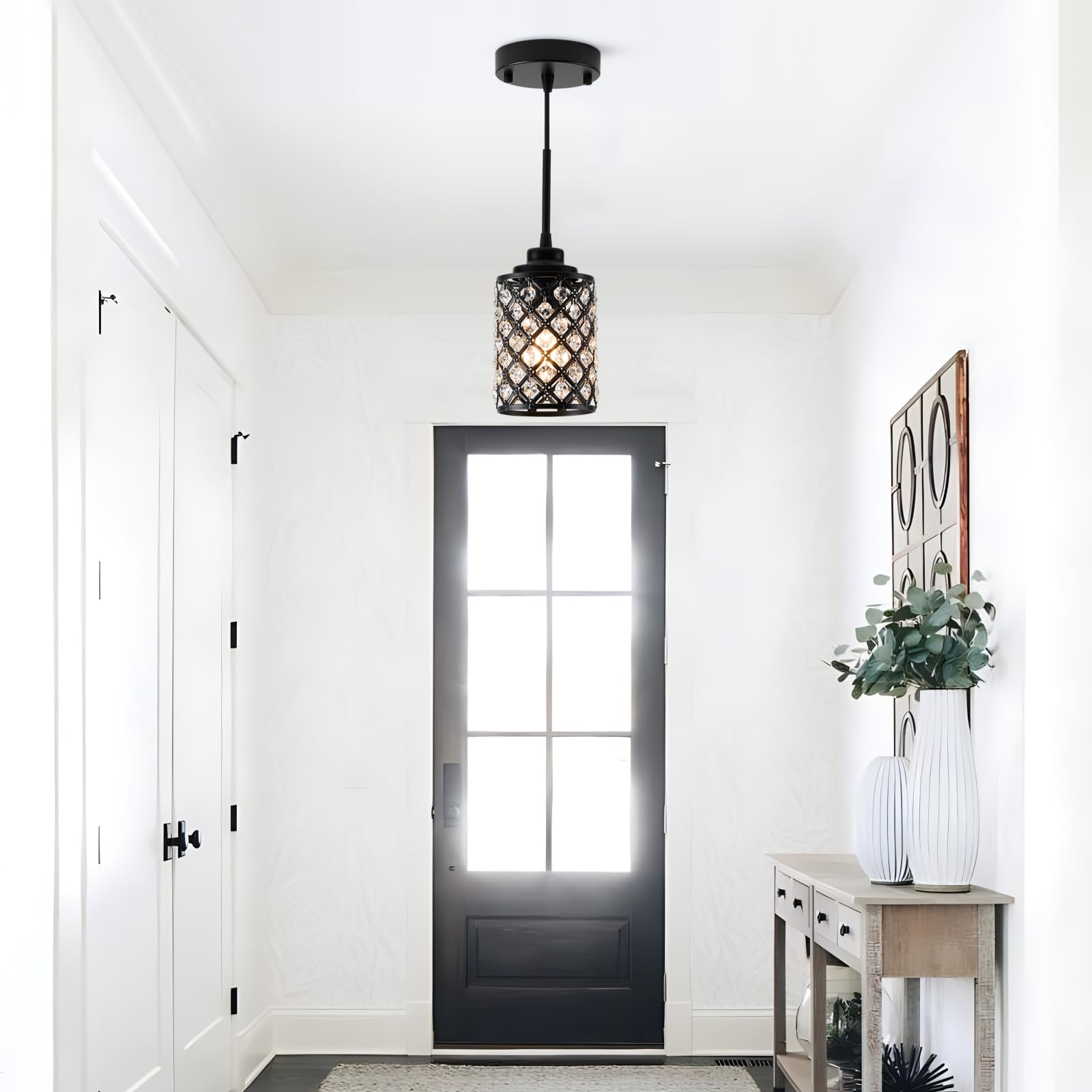 3-Pack Modern Black Matte Pendant Lights - Industrial Hanging Fixtures with K9 Crystal for Kitchen Island, Dining Room, Bedroom & Hallway | Dimmable Mini Chandelier Lighting for Home & Office Decor