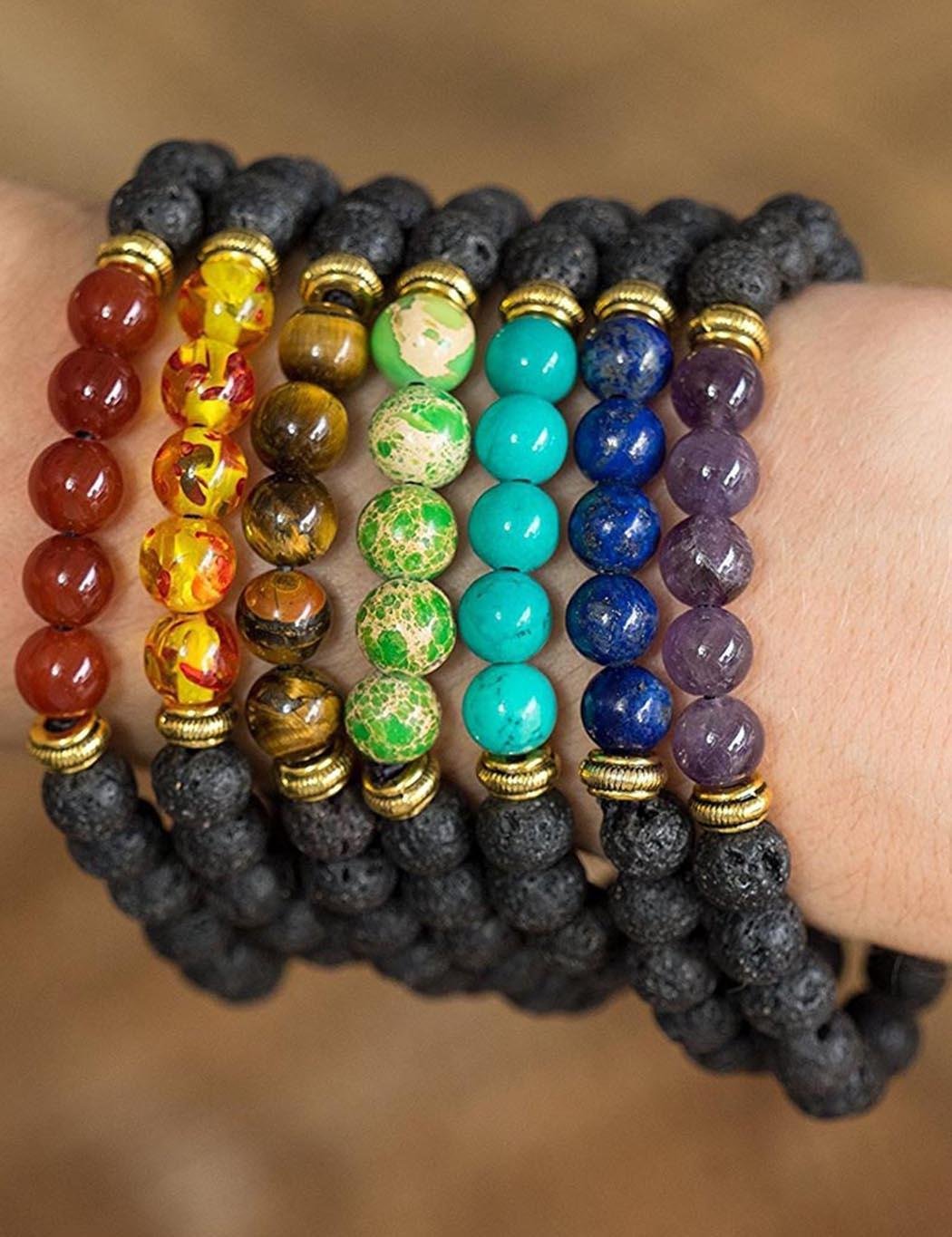 Healing Stone Bead Stretch Bracelets for Men & Women - Natural Therapy Strand Bracelet for Stress Relief & Positive Energy - Perfect for Yoga, Meditation & Daily Wear