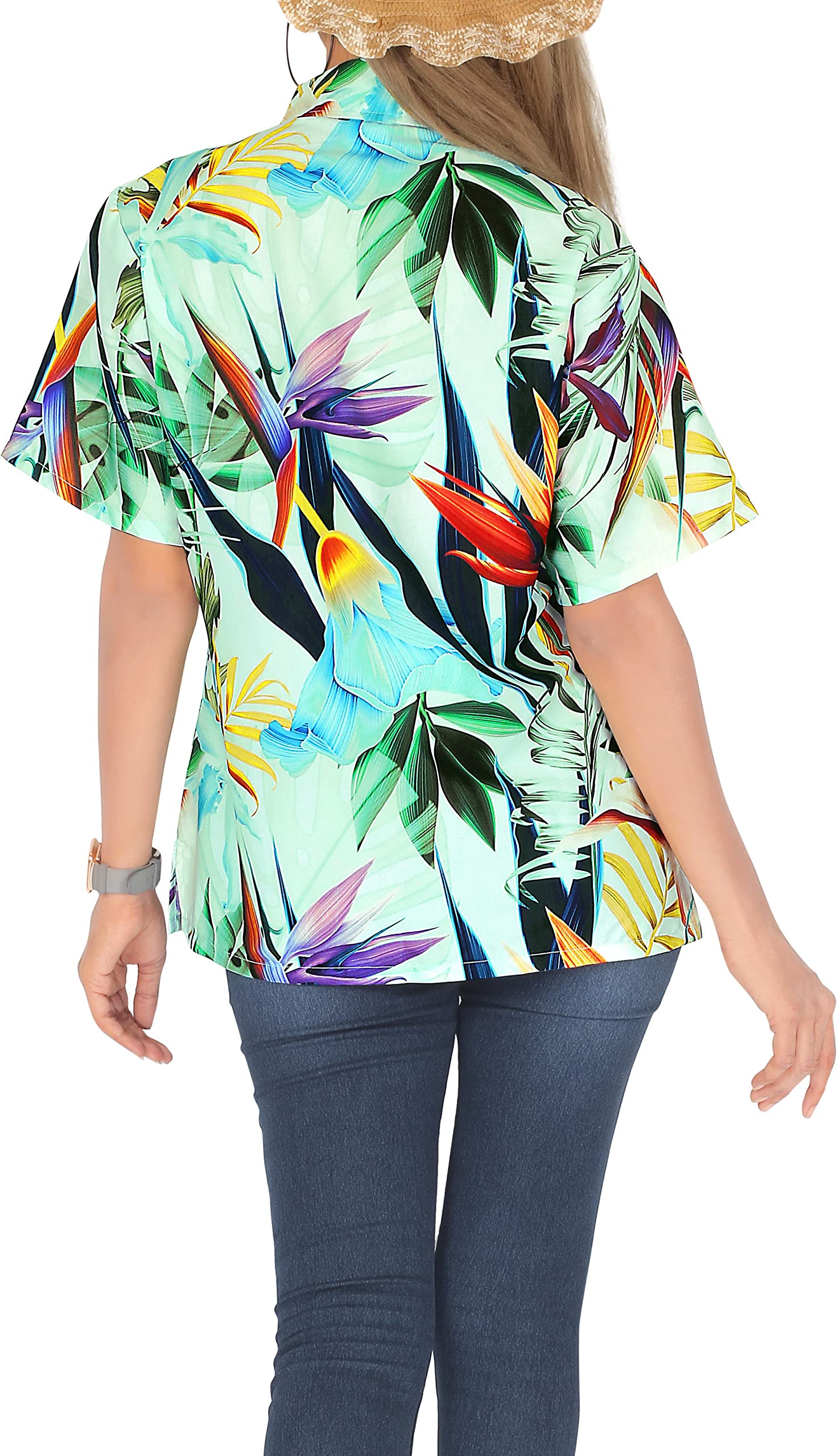 Happy Bay Women's Hawaiian Short Sleeve Shirt - Floral Print Vacation Blouse for Beach, Summer & Casual Wear