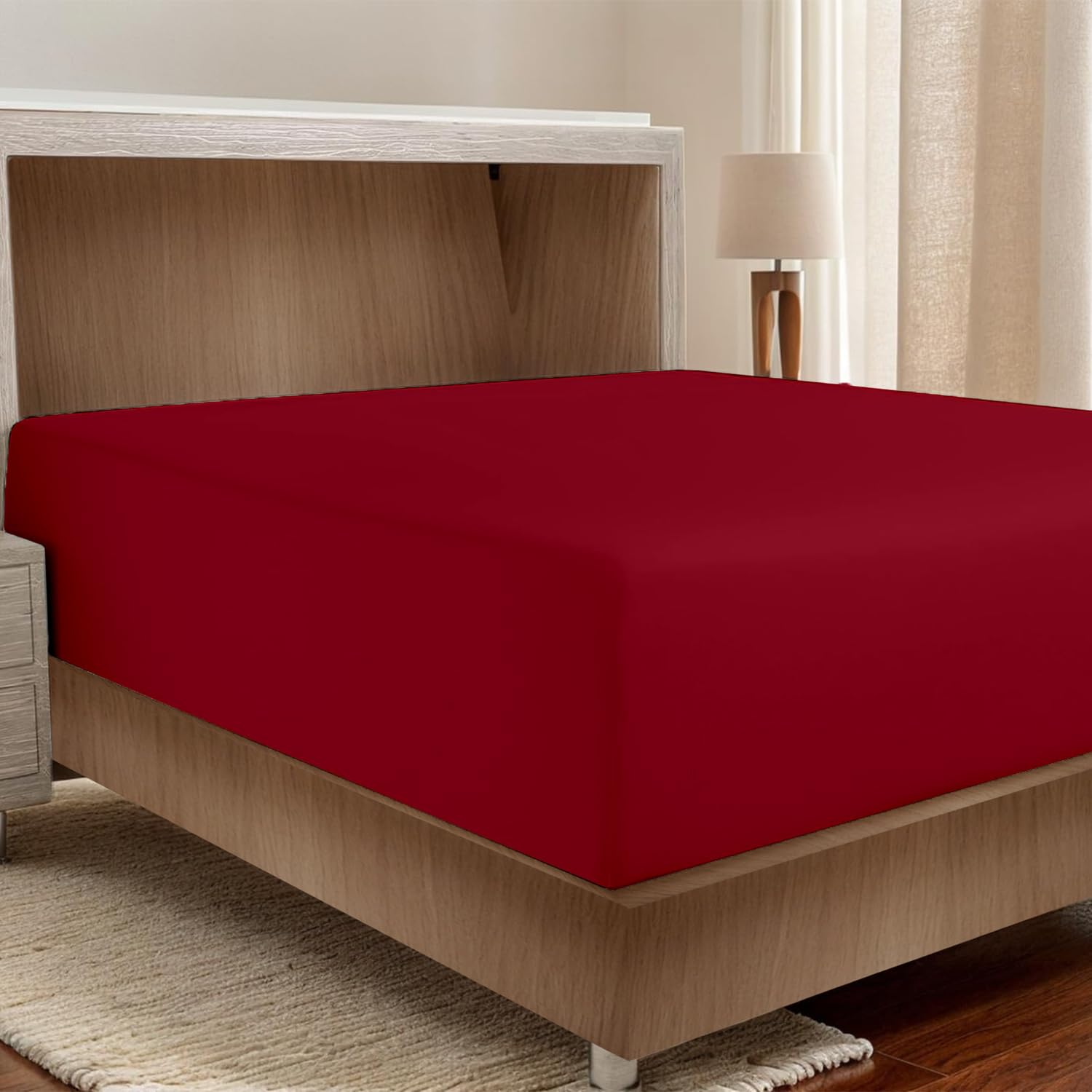 Luxury King Size Fitted Sheet - 100% Egyptian Cotton 1000 Thread Count, Deep Pocket (Up to 17 Inch), Burgundy - Soft & Easy Care Hotel Quality Bottom Sheet for Bedroom, Guest Room, and Airbnb