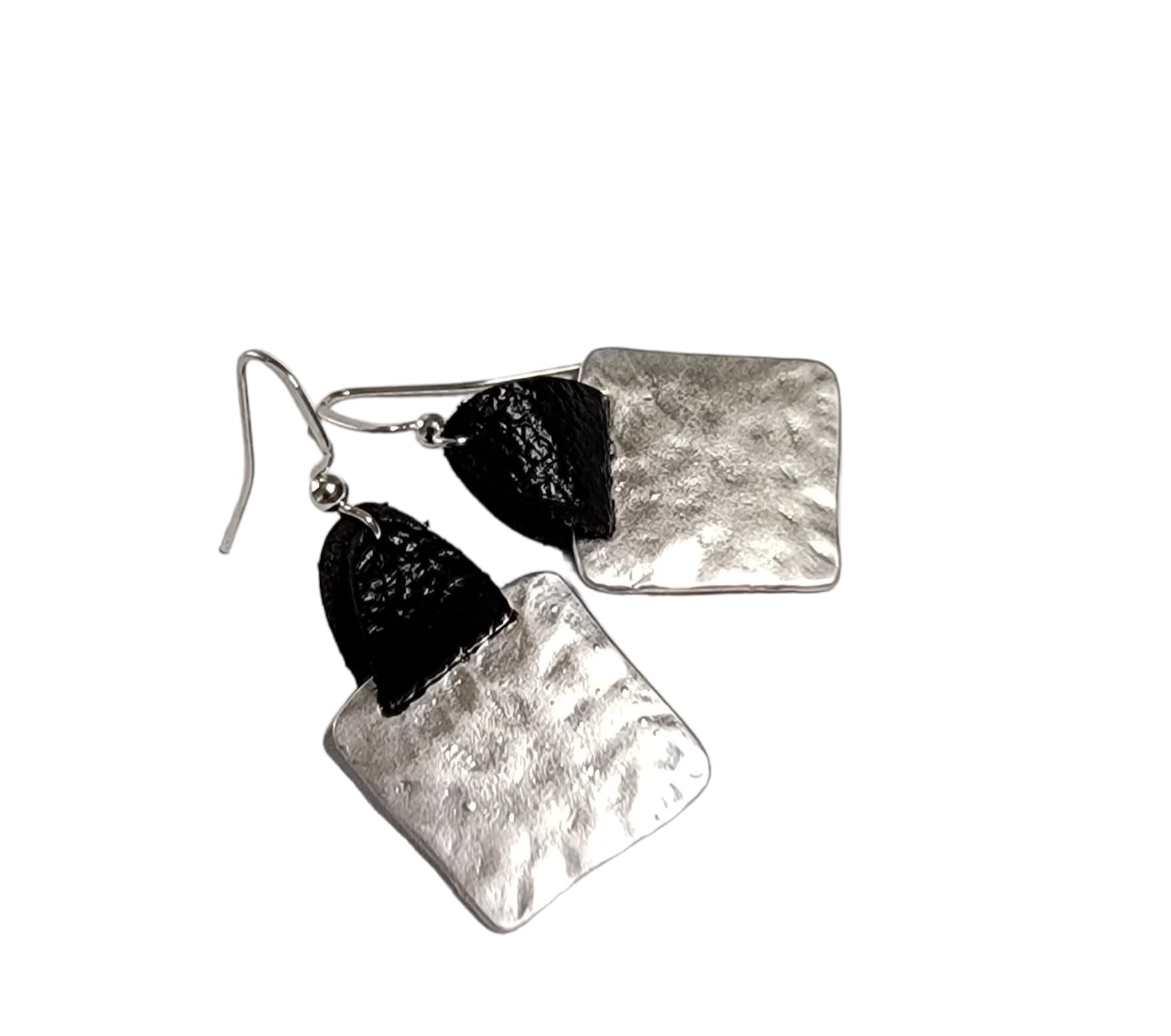 Stylish Black Leather Silver Square Earrings for Women - Trendy Boho Chic Jewelry for Parties, Weddings & Everyday Wear