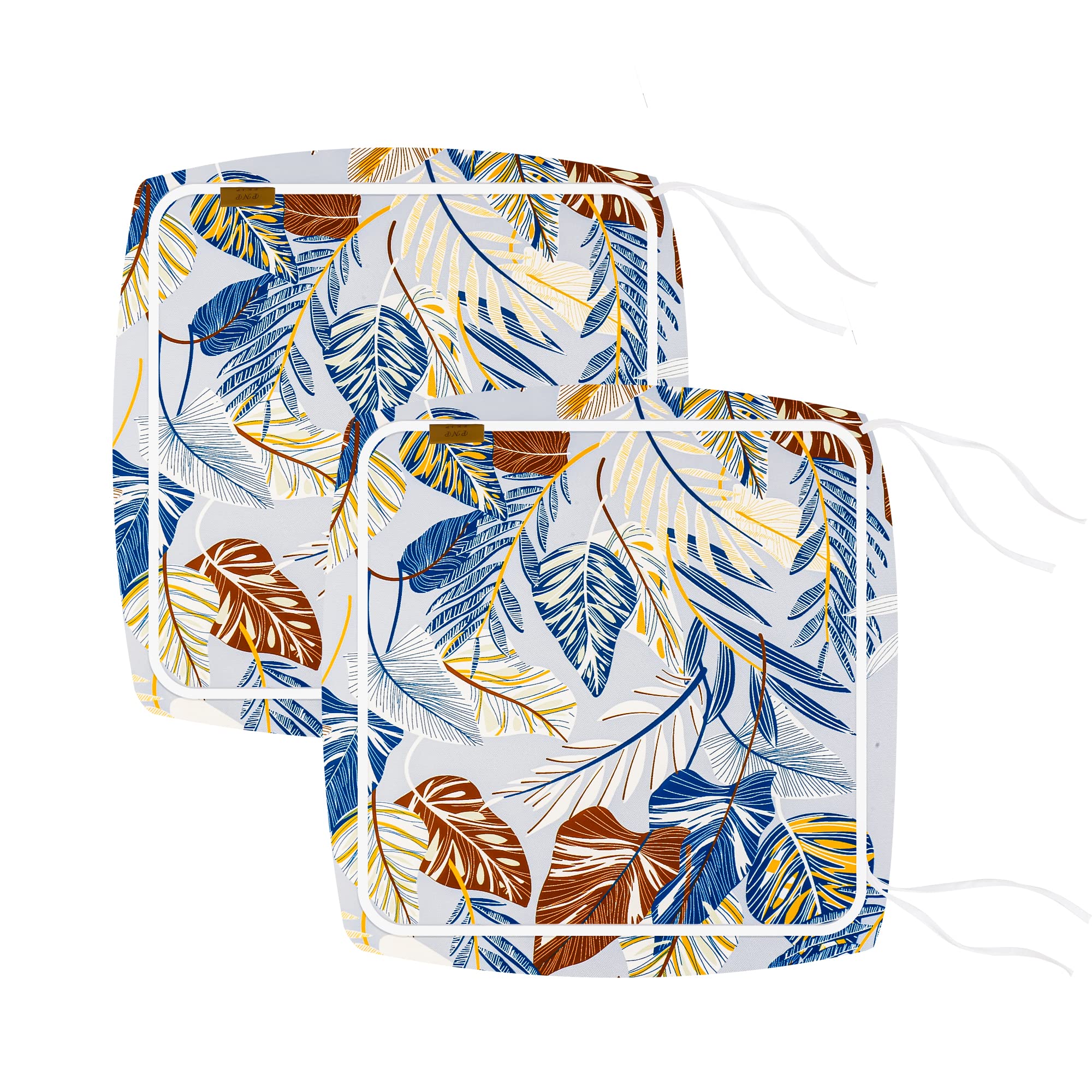 2 Pack Water-Resistant Outdoor Cushion Covers 20x20x4 Inches - Blue Leaf Pattern Patio Furniture Slipcovers for Garden, Deck, Poolside & Porch Seating (Covers Only)