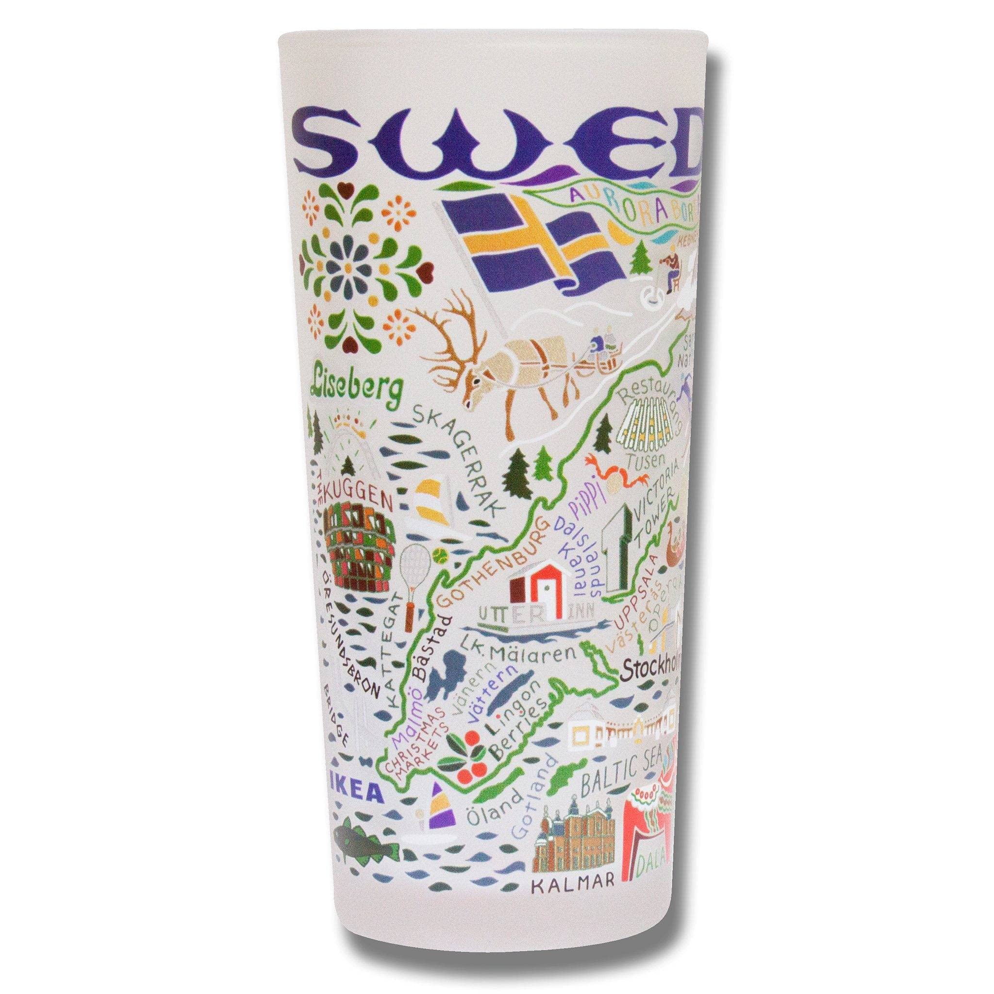 Catstudio 15oz Frosted Glass Drinking Cup - Sweden Inspired Dishwasher Safe Tumbler for Kitchen, Home & Office - Perfect as Wedding Gifts, Housewarming Presents & Swedish-Themed Party Decor