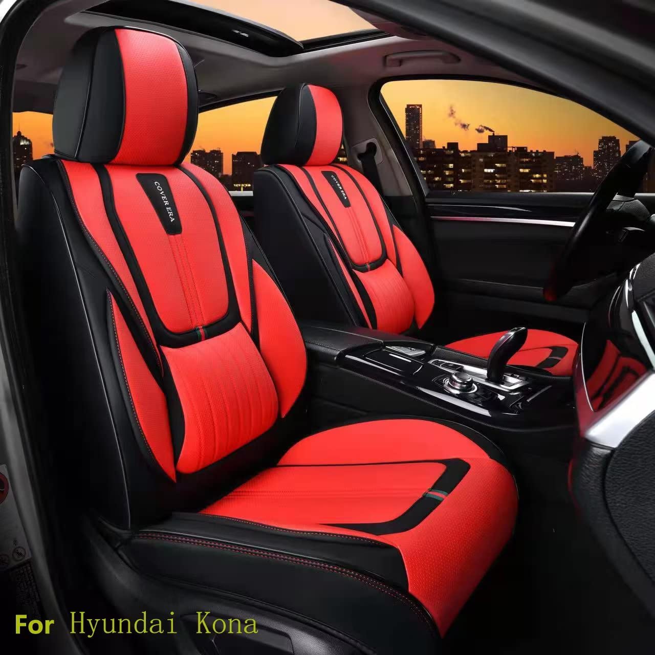 Premium Waterproof Leather Car Seat Covers for Hyundai Kona 2018-2022 Models - 5-Seater Custom Fit Vehicle Cushion Protectors (Red) - Perfect for Road Trips, Daily Commutes & Pet Protection