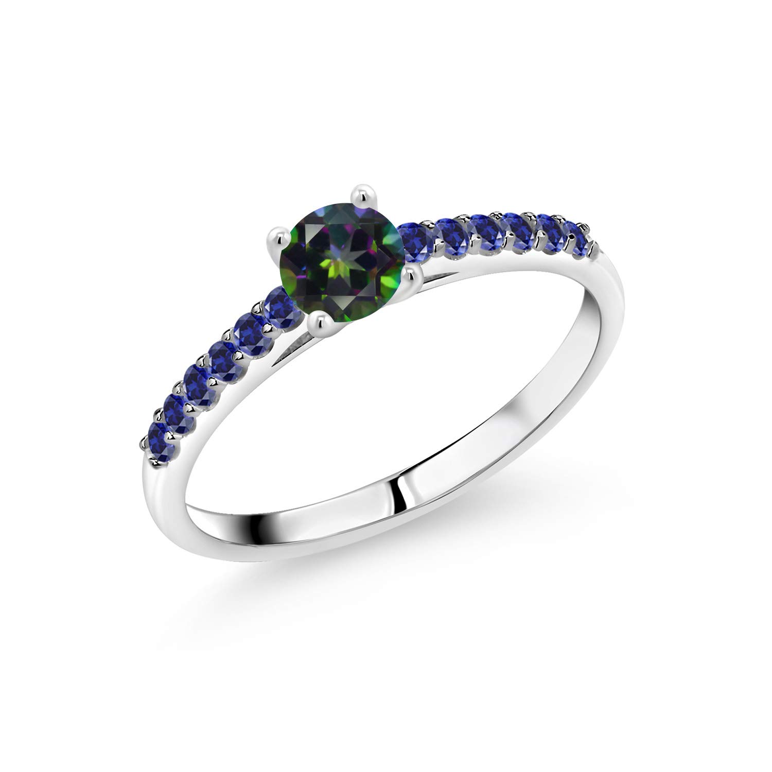 0.79 Ct Round Green Mystic Topaz & Blue Created Sapphire 10K White Gold Ring for Women | Elegant Birthstone Jewelry Gift for Anniversary, Engagement & Special Occasions
