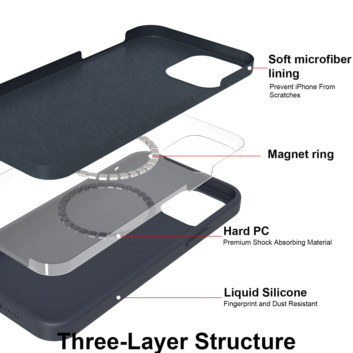 Magnetic iPhone 12/12 Pro Case - Slim Liquid Silicone Shockproof Cover with Built-in Magnets for MagSafe Compatibility | 6.1 Inch Protective Phone Case (Deep Navy) | Perfect for Everyday Use, Travel & Wireless Charging