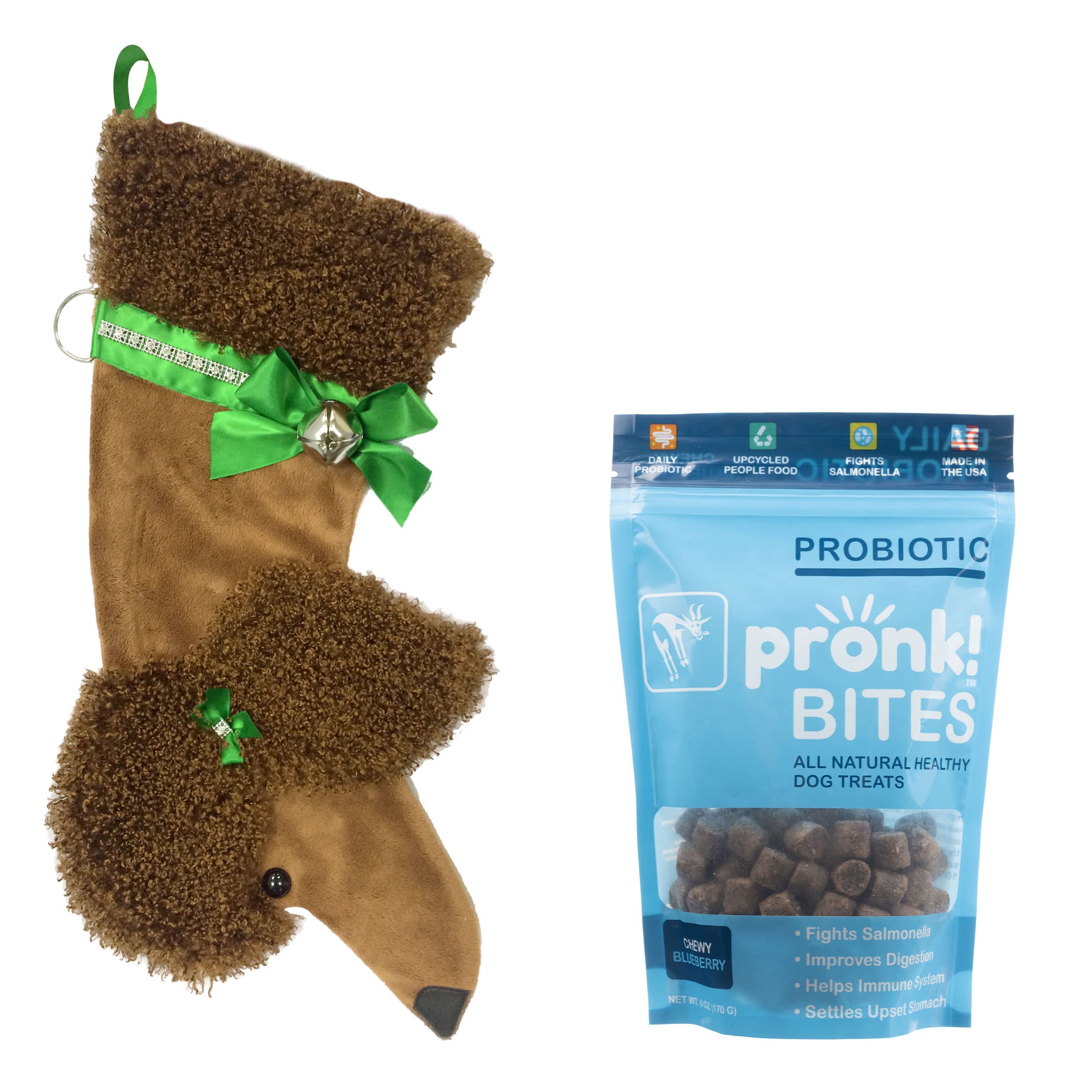 Premium Upcycled Probiotic Dog Treats Bundle - Soft Baked Apple Flavor & Poodle Christmas Stocking for Small Dogs | Healthy Digestive Snacks for Puppies & Holiday Pet Gift Set (Perfect for Christmas Stocking Stuffers & Training Rewards)