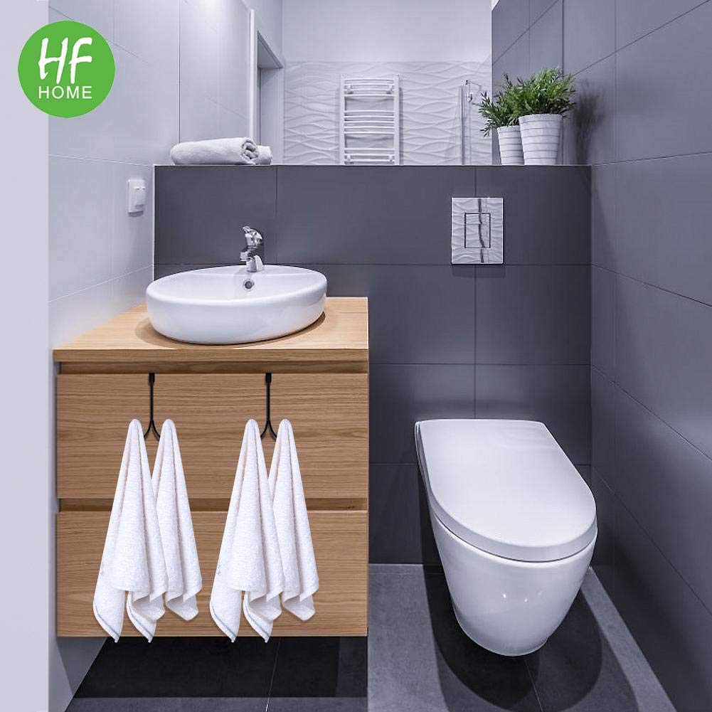 HFHOME 2-Pack Over The Door Double Hanger Hooks - Heavy Duty Metal Coat Hooks for Hanging Jackets, Hats, Robes & Towels - Space Saving Closet Organizer (Black) - Perfect for Bedroom, Bathroom & Entryway Storage