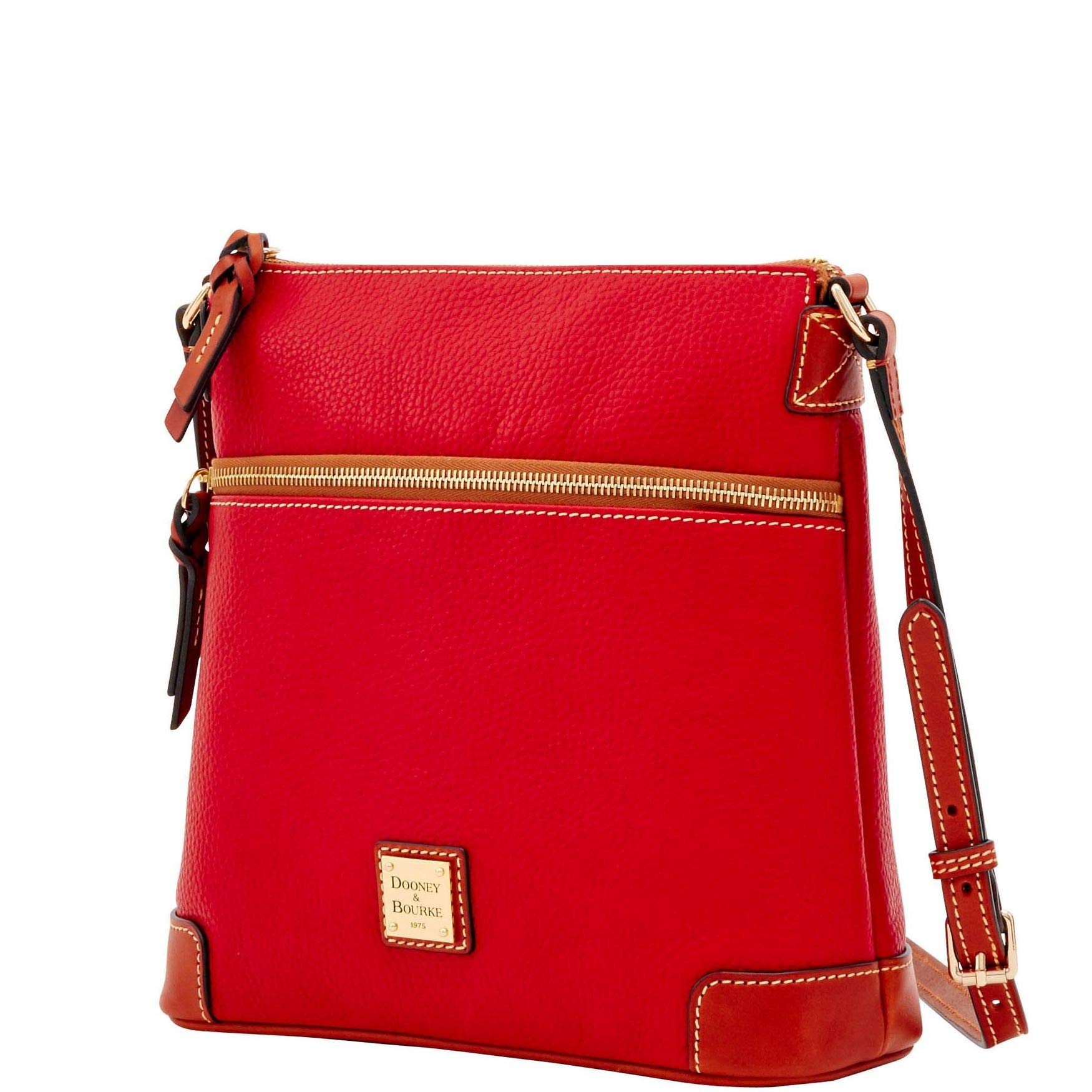 Dooney & Bourke Women's Pebble Leather Crossbody Bag - Red with Tan Trim, One Size Handbag for Everyday Use, Travel & Shopping
