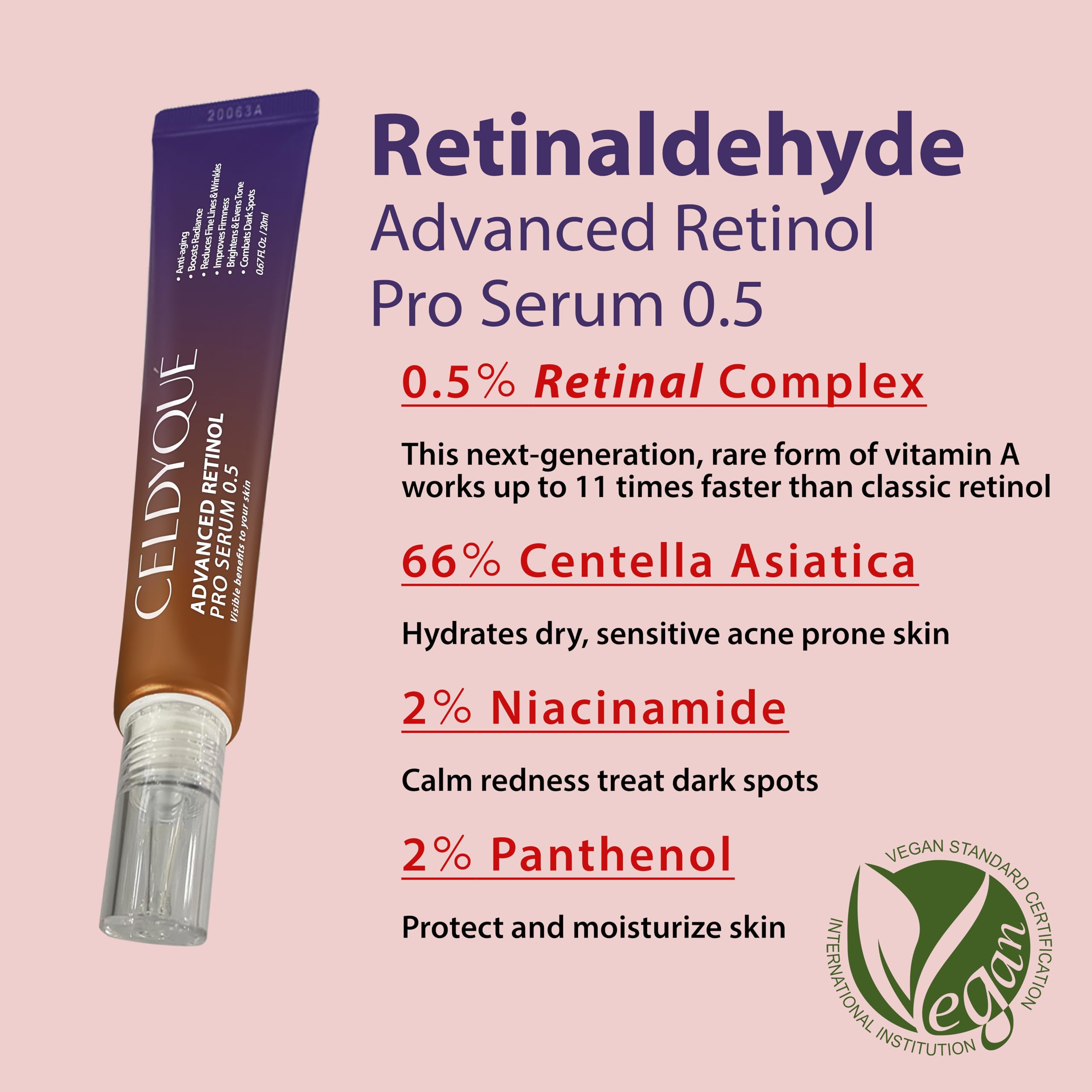 Advanced Retinol Pro Serum 0.5% with Centella Asiatica 66% - Anti-Aging Face Cream with Retinal Complex, Niacinamide & Hyaluronic Acid - Korean Skincare for Wrinkles, Dark Spots & Fine Lines - Perfect for Night Routine & Mature Skin Care