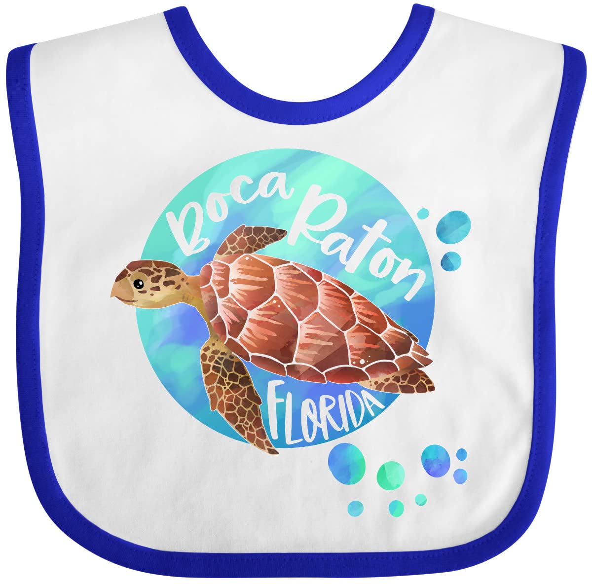 Inktastic Boca Raton Florida Sea Turtle Swimming with Bubbles Baby Bib - Soft Cotton Drool Bib for Newborns & Infants, Perfect for Feeding Time, Daycare & Beach Outings