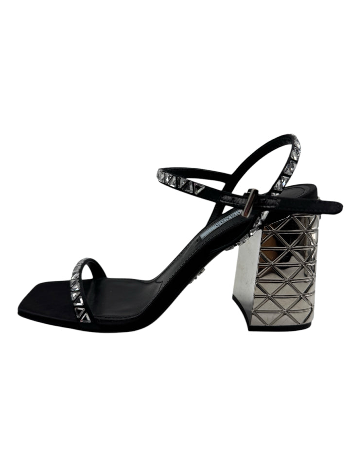 Prada Women's Crystal Embellished Block Heel Pumps Size 36.5 (US 6.5) - Luxury Designer Shoes for Evening Parties, Weddings & Special Occasions