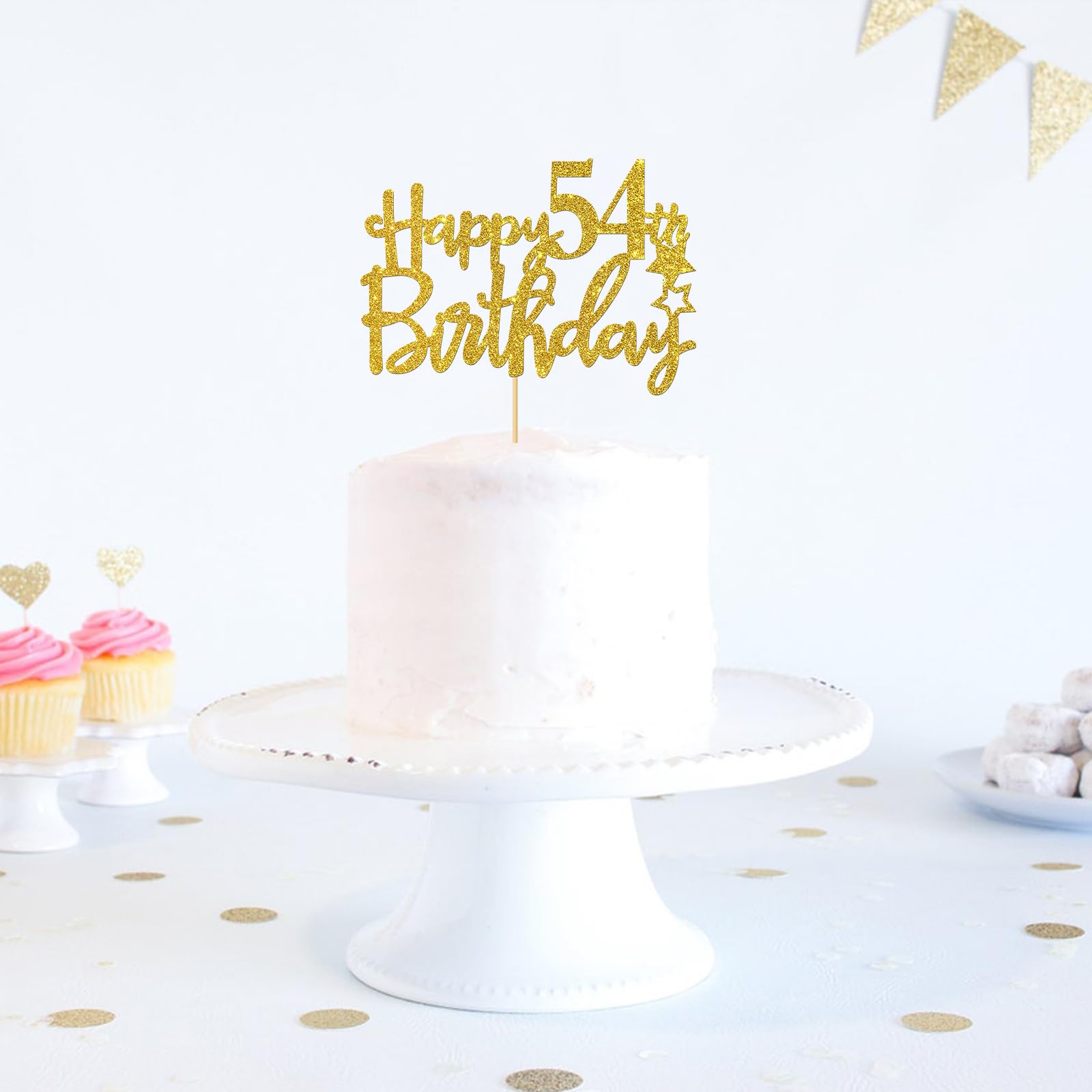 Gold Glitter Happy 54th Birthday Cake Topper - Cheers to 54 Years Party Supplies - 54th Birthday Party Decoration for Women, Men - Perfect for Anniversary Celebrations & Milestone Birthdays