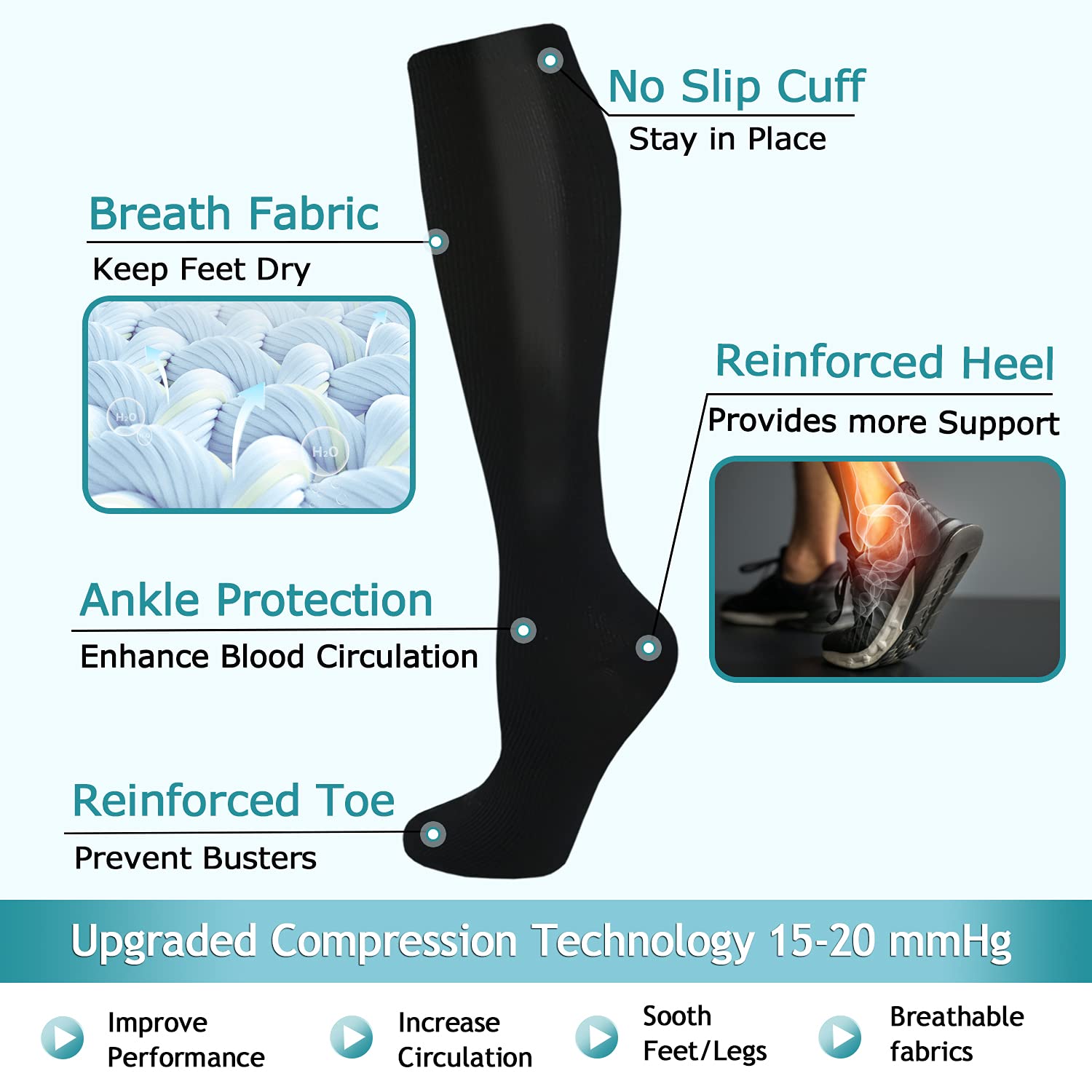 ACTINPUT 8 Pairs Compression Socks for Women & Men - Medical Grade Support Stockings for Running, Athletic Performance & Circulation - Perfect for Nurses, Travel & Sports Recovery