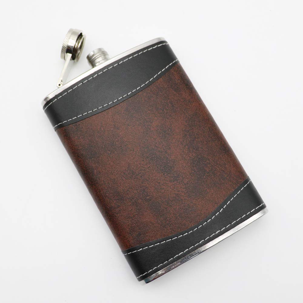Premium 8 oz Stainless Steel Leather Hip Flask with Funnel - Perfect for Whiskey, Bourbon & Liquor Storage - Great for Outdoor Adventures, Camping, Gifts & Travel Accessories