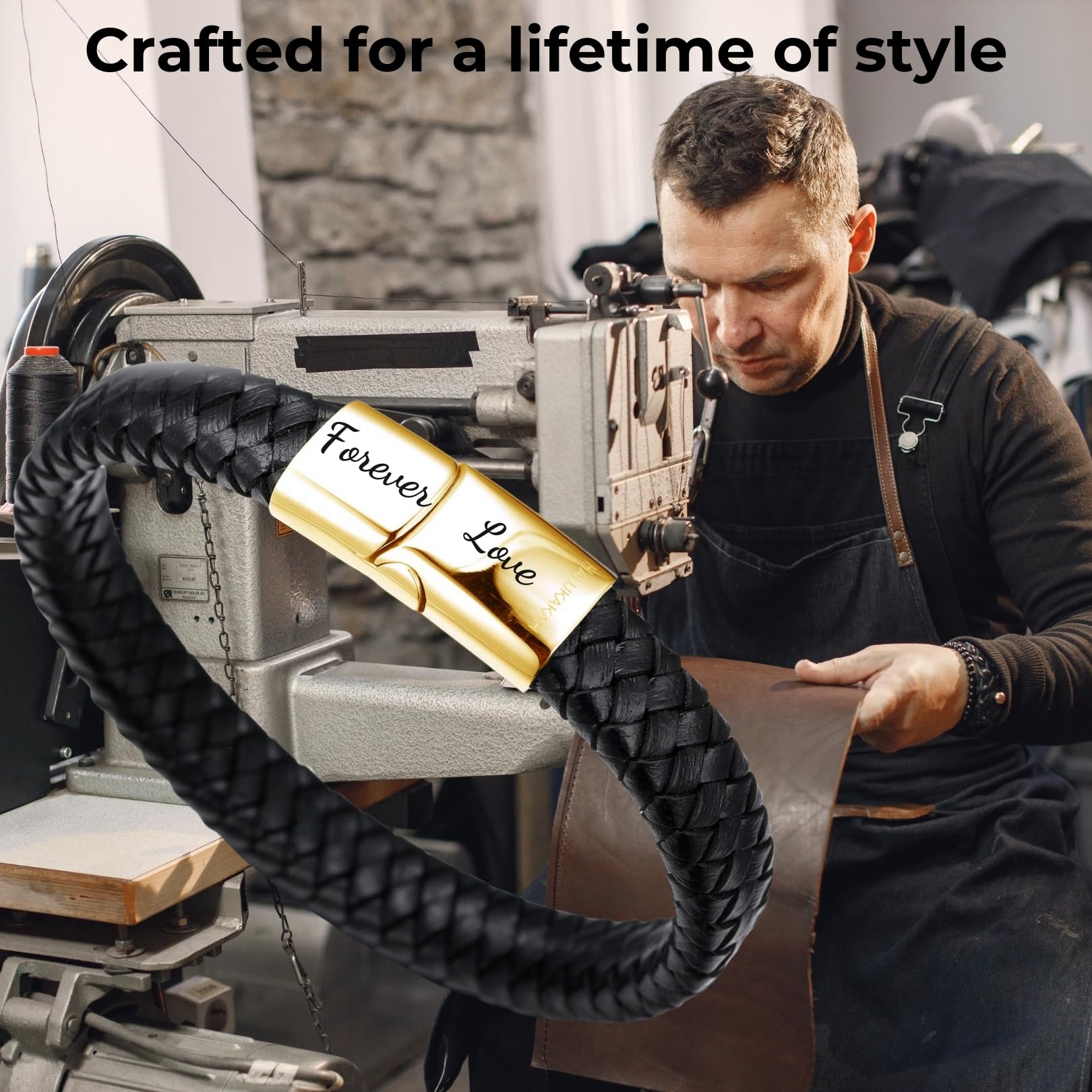 **Halukakah Kids Leather Bracelet for Boys - Classic Brown/Black, Magnetic Titanium Closure in Gold/Silver/Black, Adjustable 7